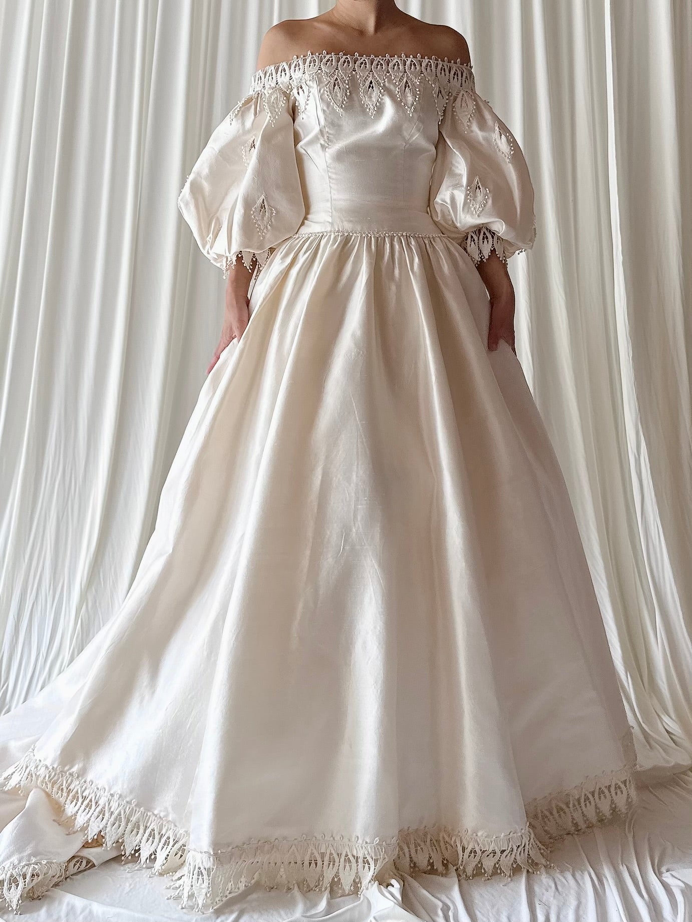 1990s Christos Puff Sleeve Raw Silk Dress -XS