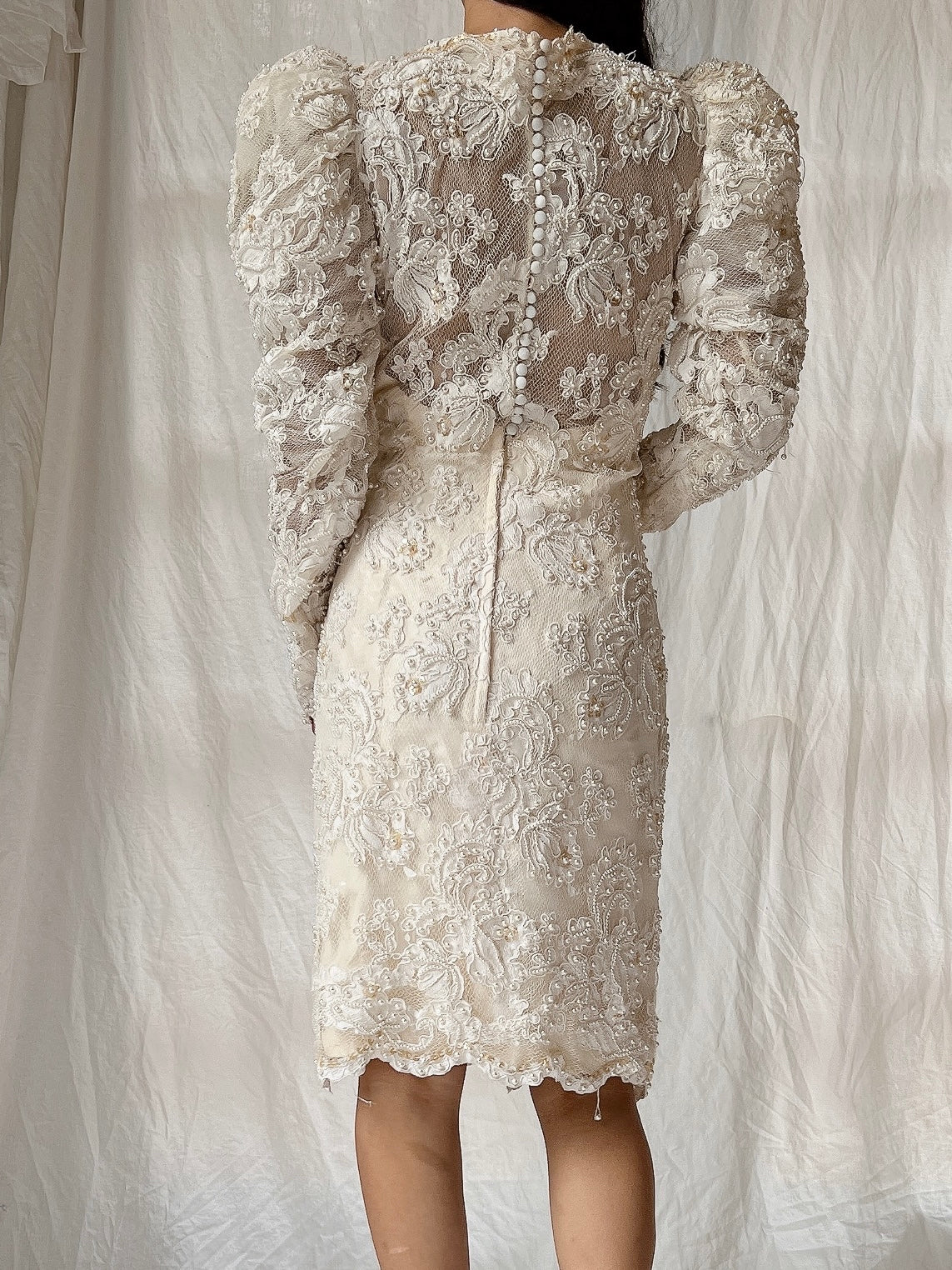 Vintage Alencon Lace and Silk Dress - M