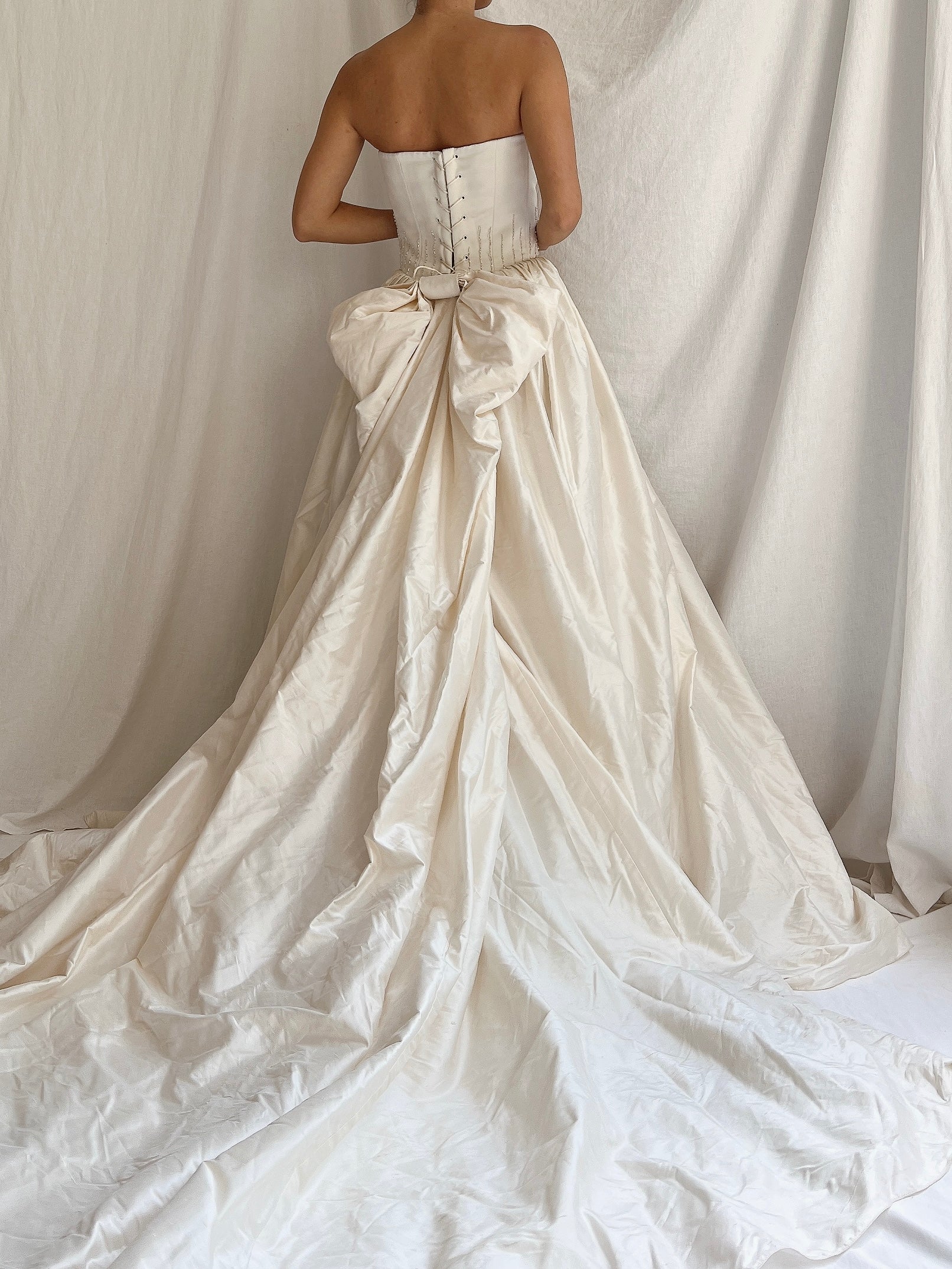 Vintage Raw Silk Strapless Corset Gown - S-M/6-10