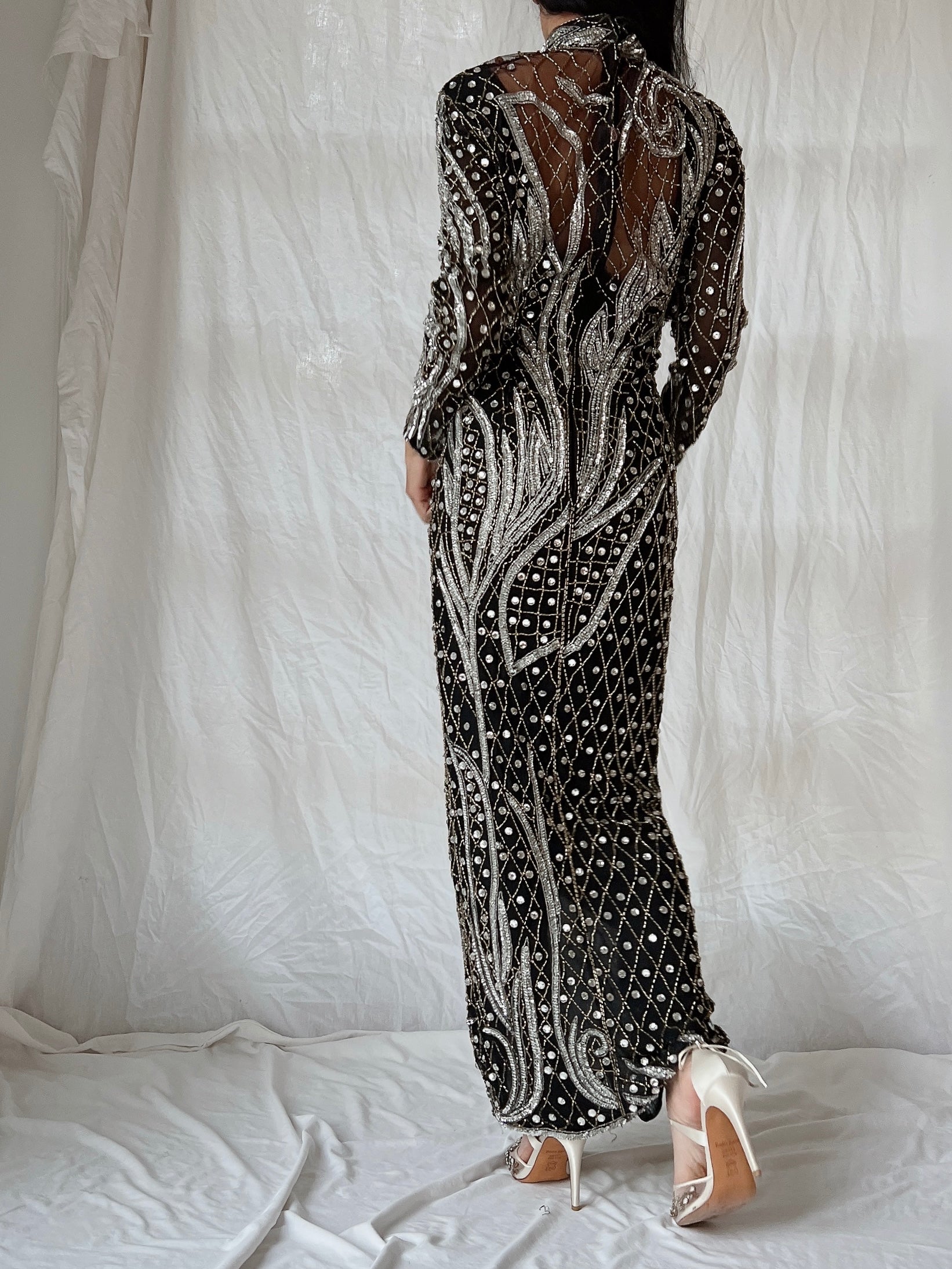 1980s Crystal Beaded Silk Gown - S/M