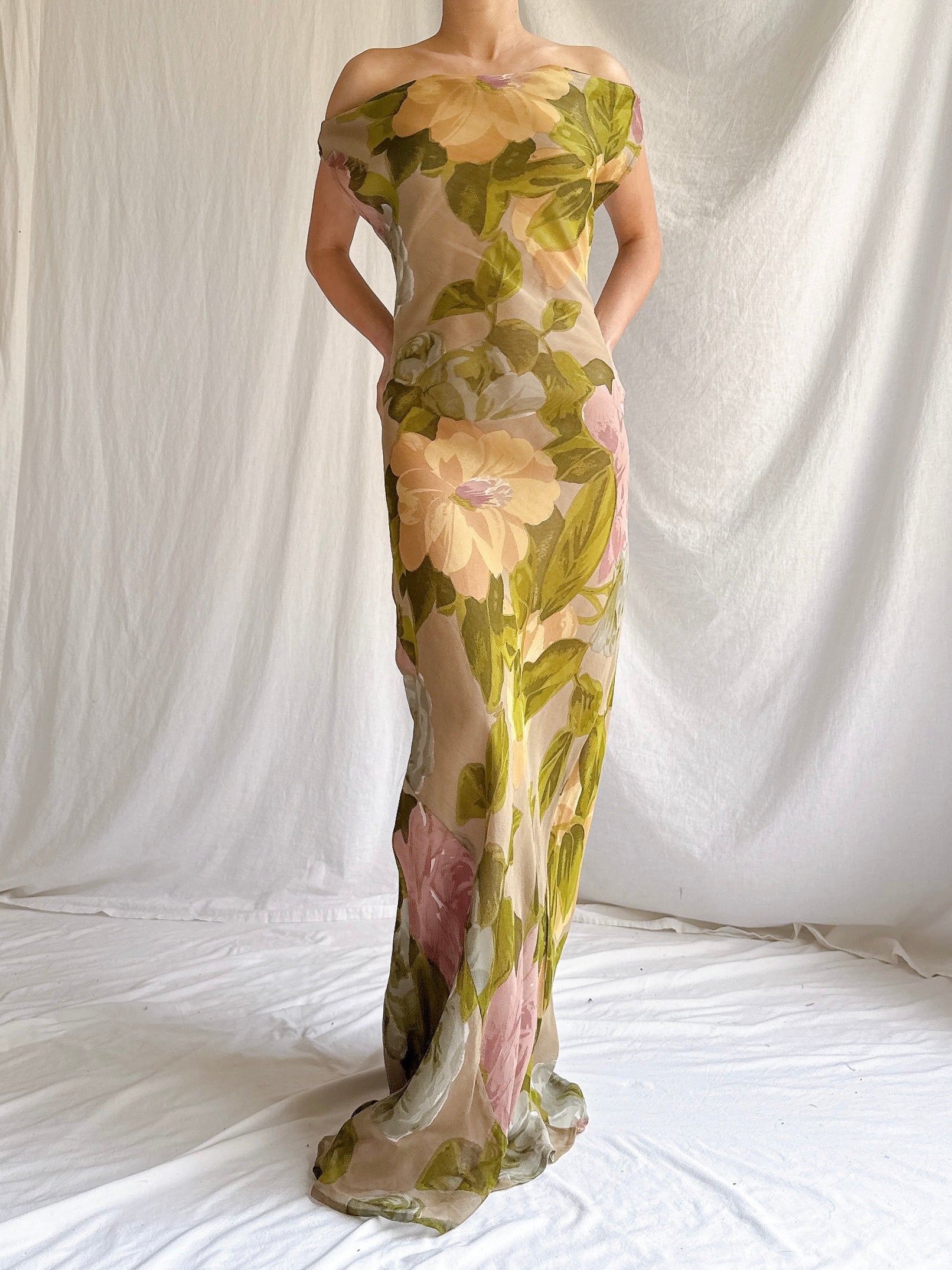 Vintage Rayon Floral Gown - M