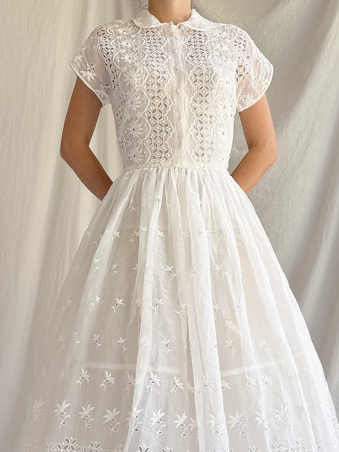 Vintage Embroidered Organdy Dress - XS