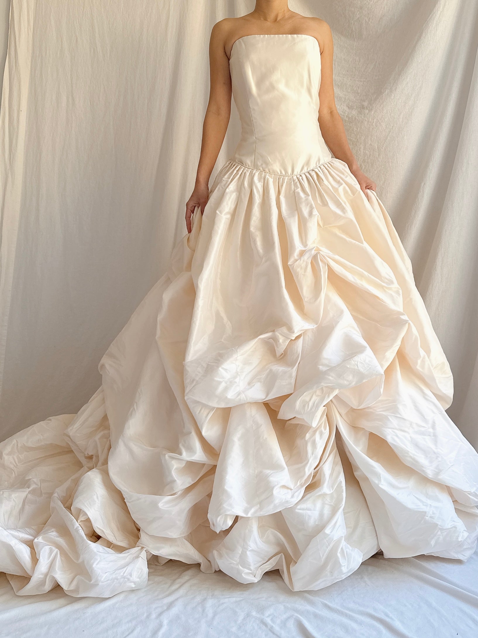 RESERVED- Vintage Justina McCaffery Draped Silk Dropped Waist Gown - L/US12