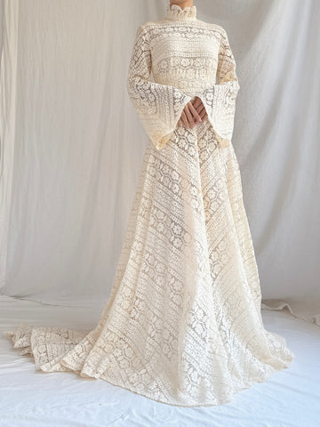 1970s Cotton Crochet Dress - S