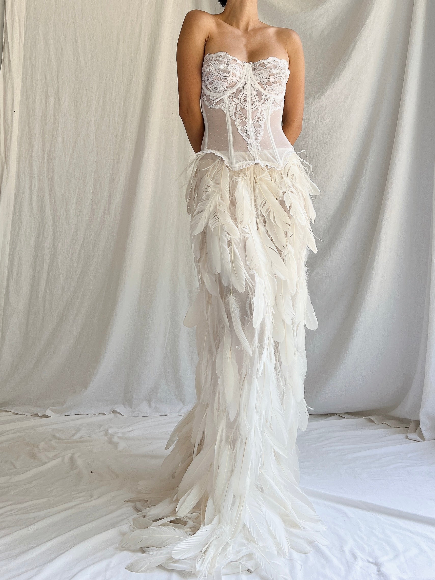 Vintage Sheer Buttercream Feather Chiffon Skirt - XS-M