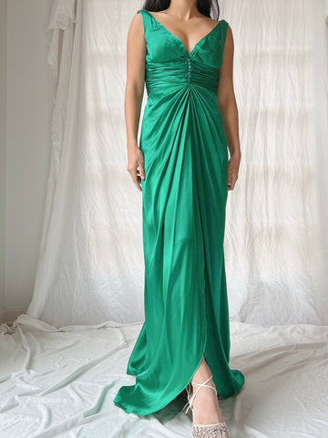 Vintage Emerald Silk Draped Dress - XS/2