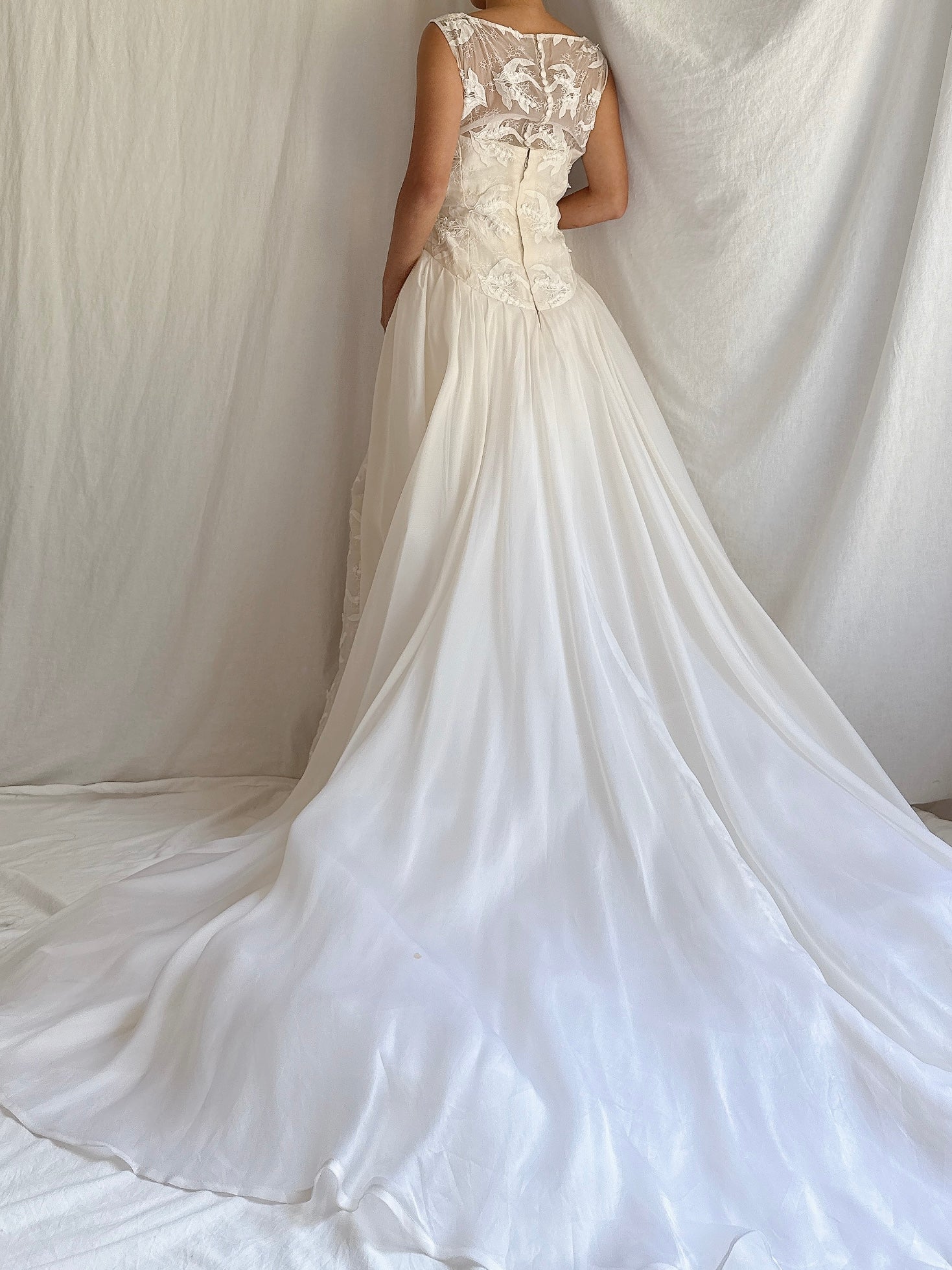 Vintage Silk Organza Lily-of-The Valley Gown - S
