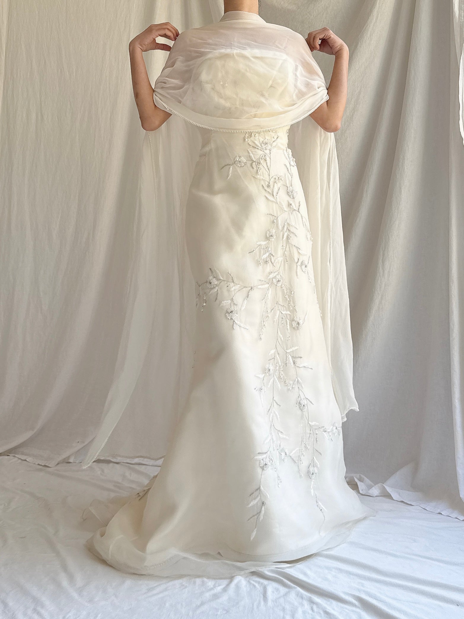 Vintage Lazaro Silk Strapless Lily-of-the-Valley Gown - M 6/8