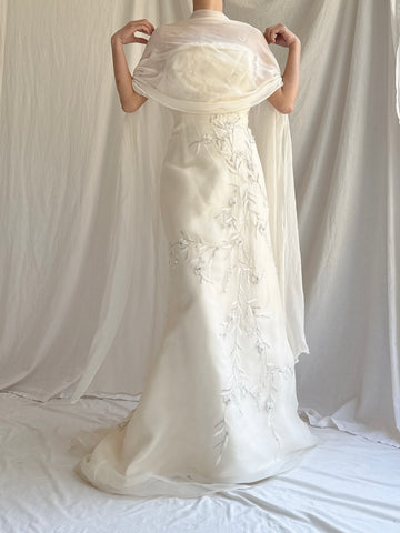 Vintage Lazaro Silk Strapless Lily-of-the-Valley Gown - M 6/8