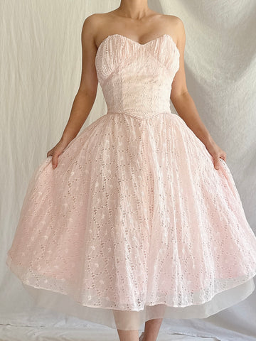 1950s Organdy Eyelet Dress - XS