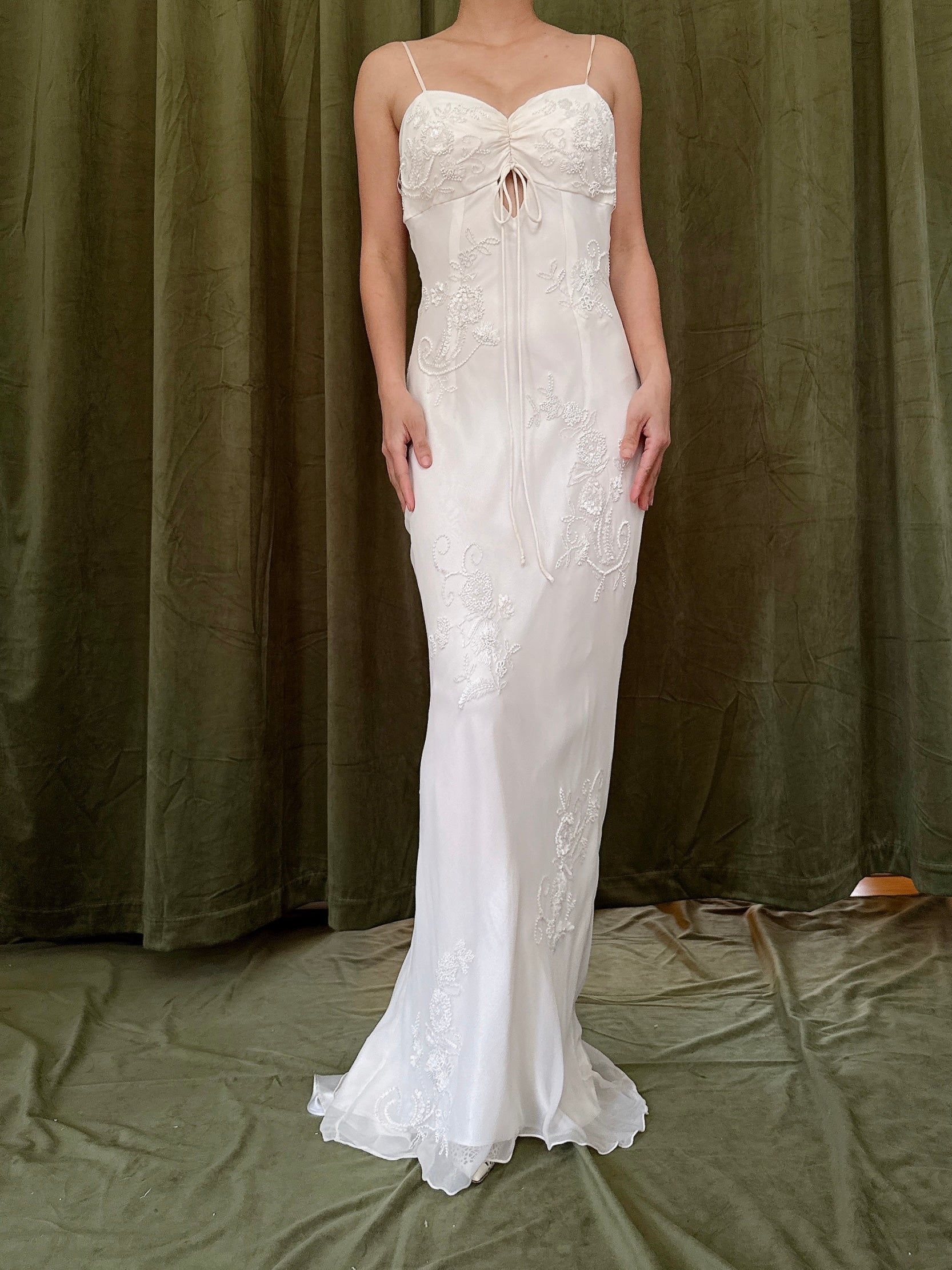 Vintage Silk Chiffon Beaded Gown - Size 2/4