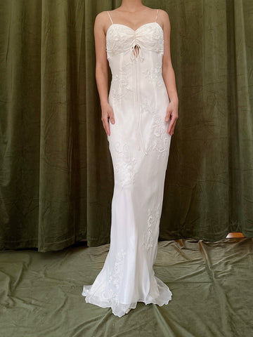 Vintage Silk Chiffon Beaded Gown - Size 2/4