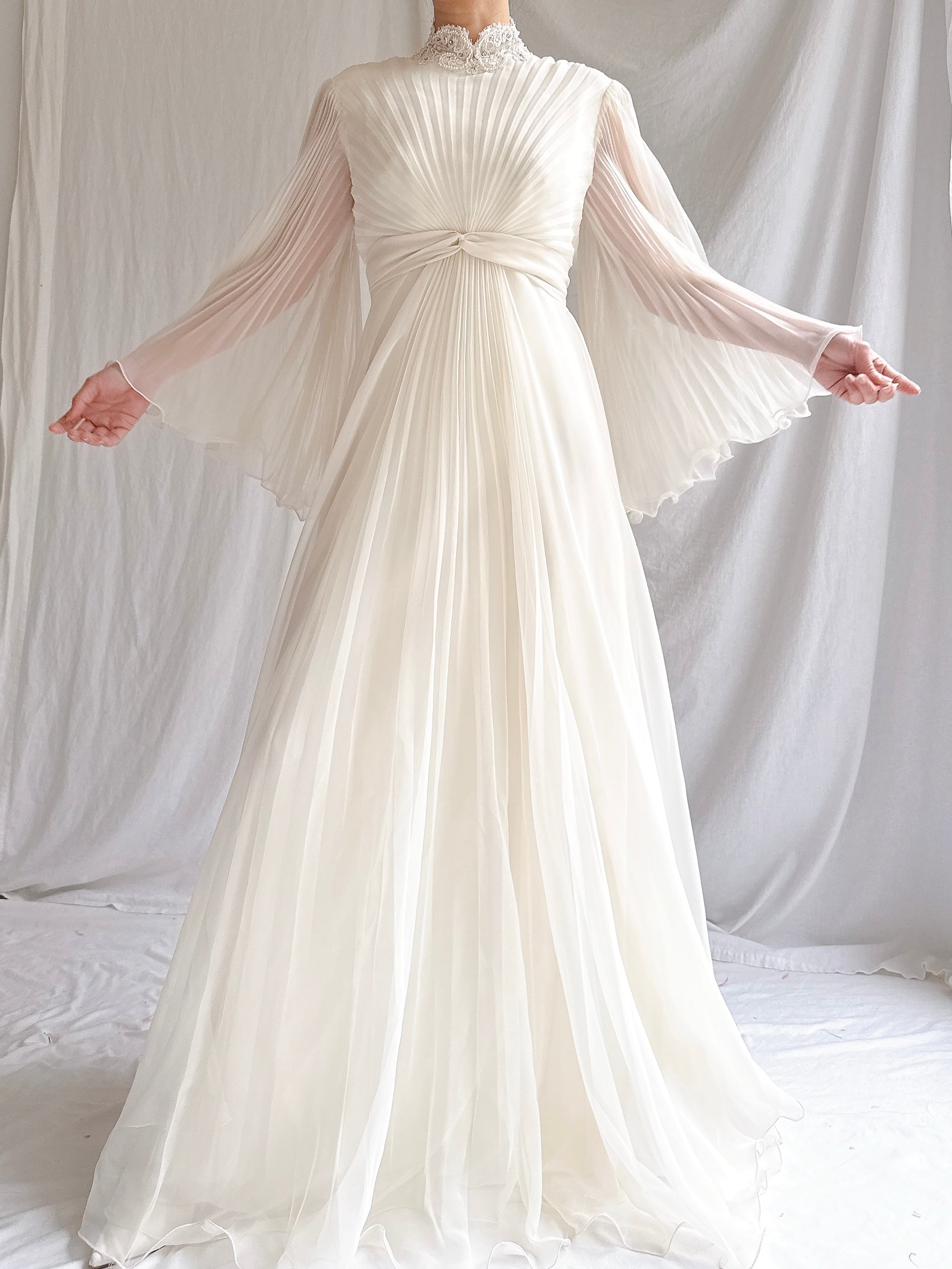 1970s Chiffon Pleated Dress - S