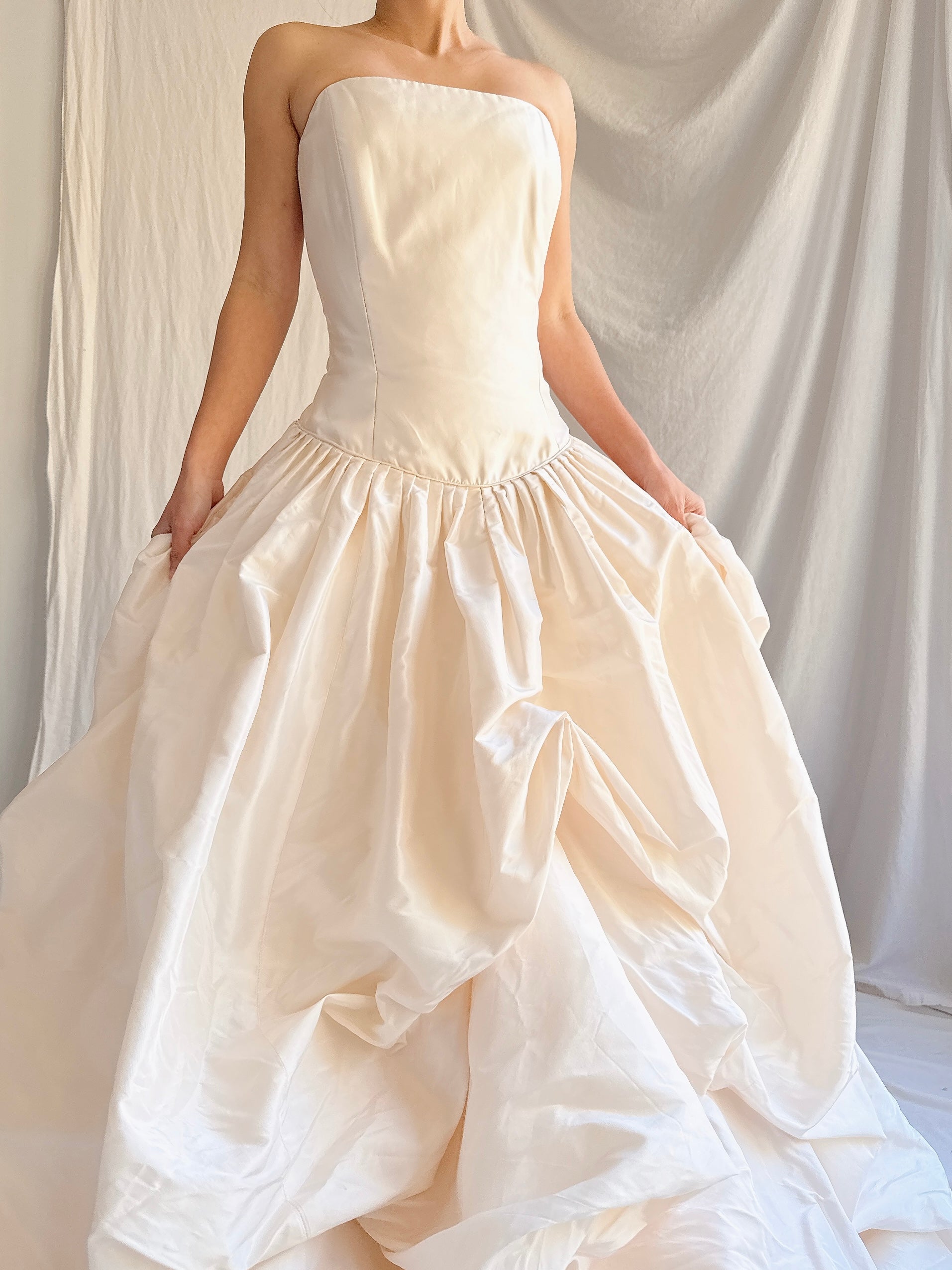 RESERVED- Vintage Justina McCaffery Draped Silk Dropped Waist Gown - L/US12