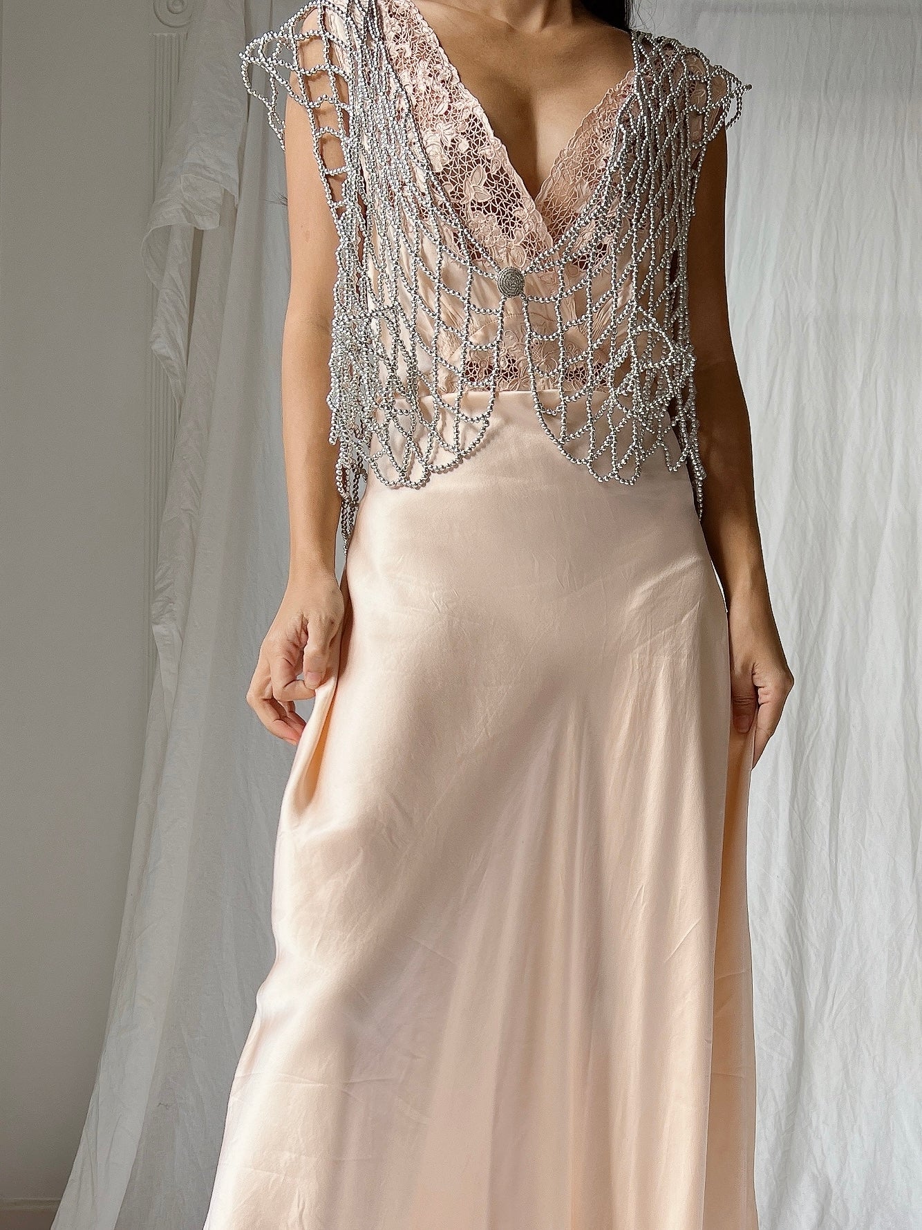 Vintage Silver Pearl Vest - M