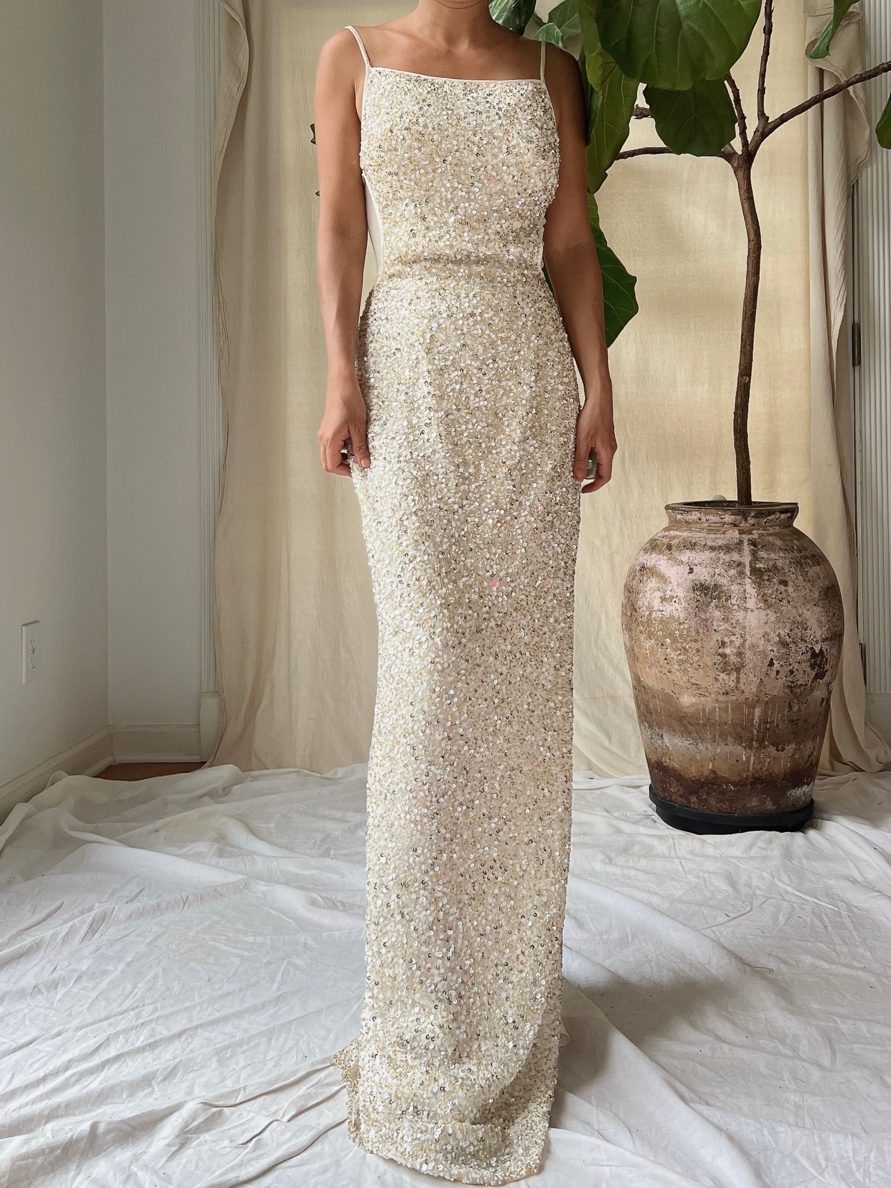Y2K Ivory Sequins Gown - XS/0