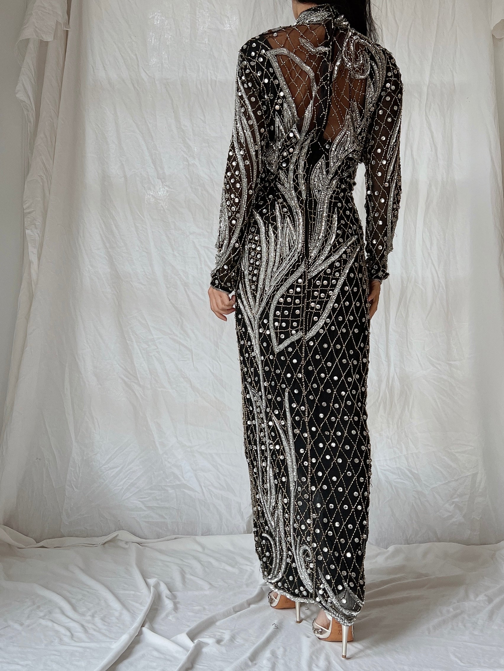 1980s Crystal Beaded Silk Gown - S/M