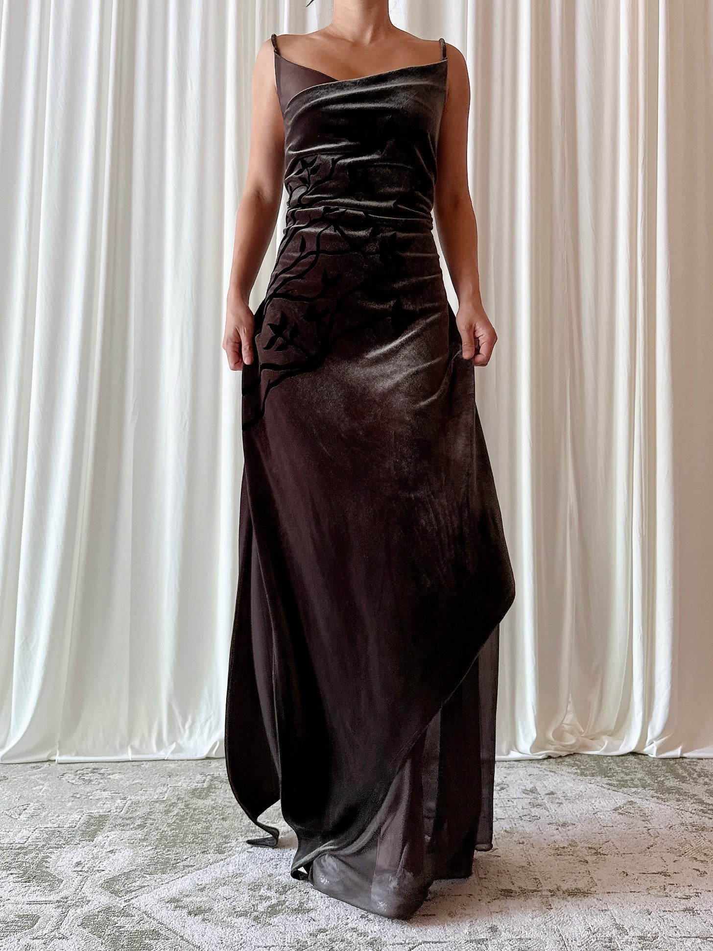 Vintage After Six Dark Olive Velvet Dress - UK 44