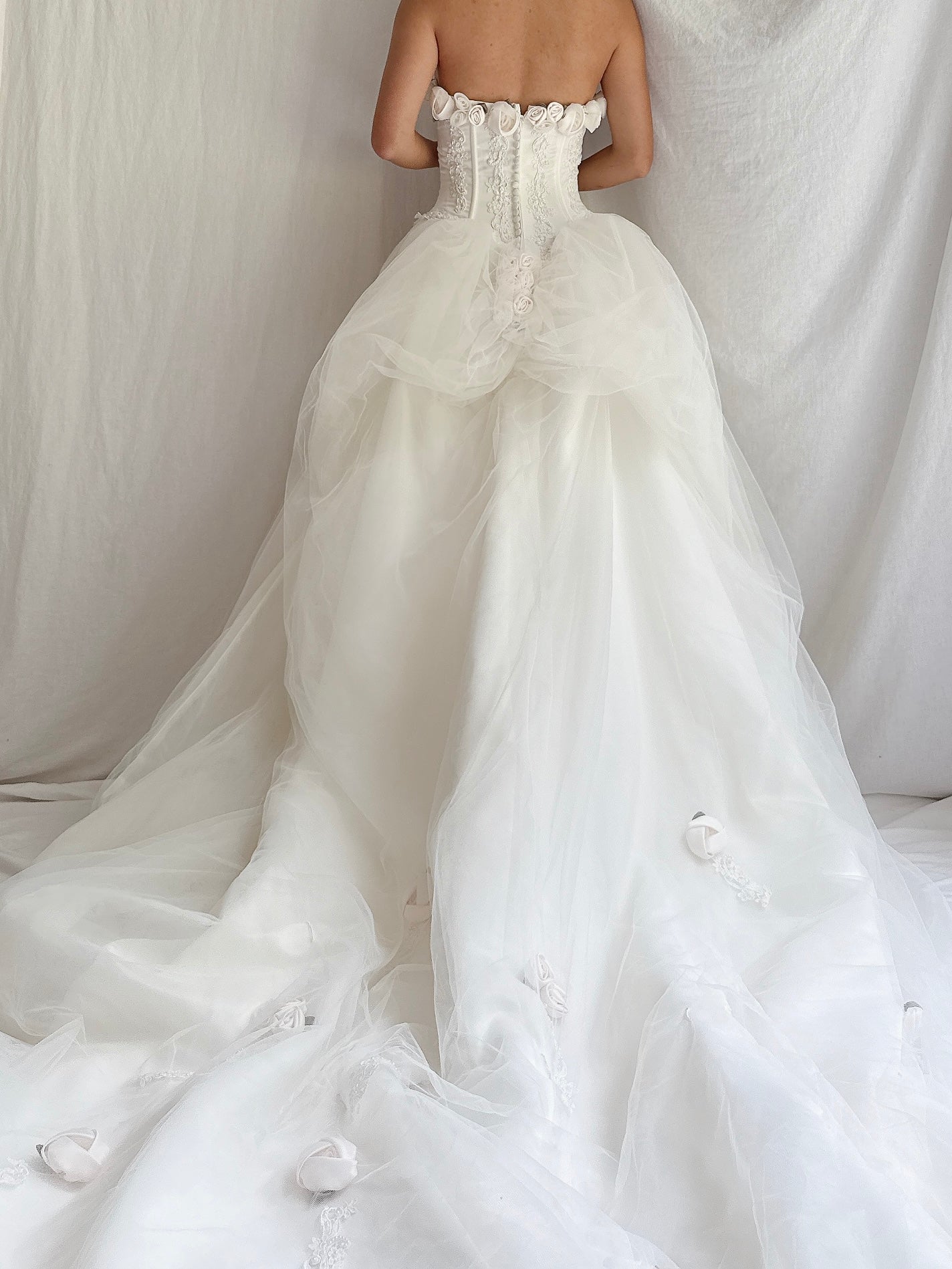 RESERVED 1980s Tulle Bustier Rosette Dress - S/4