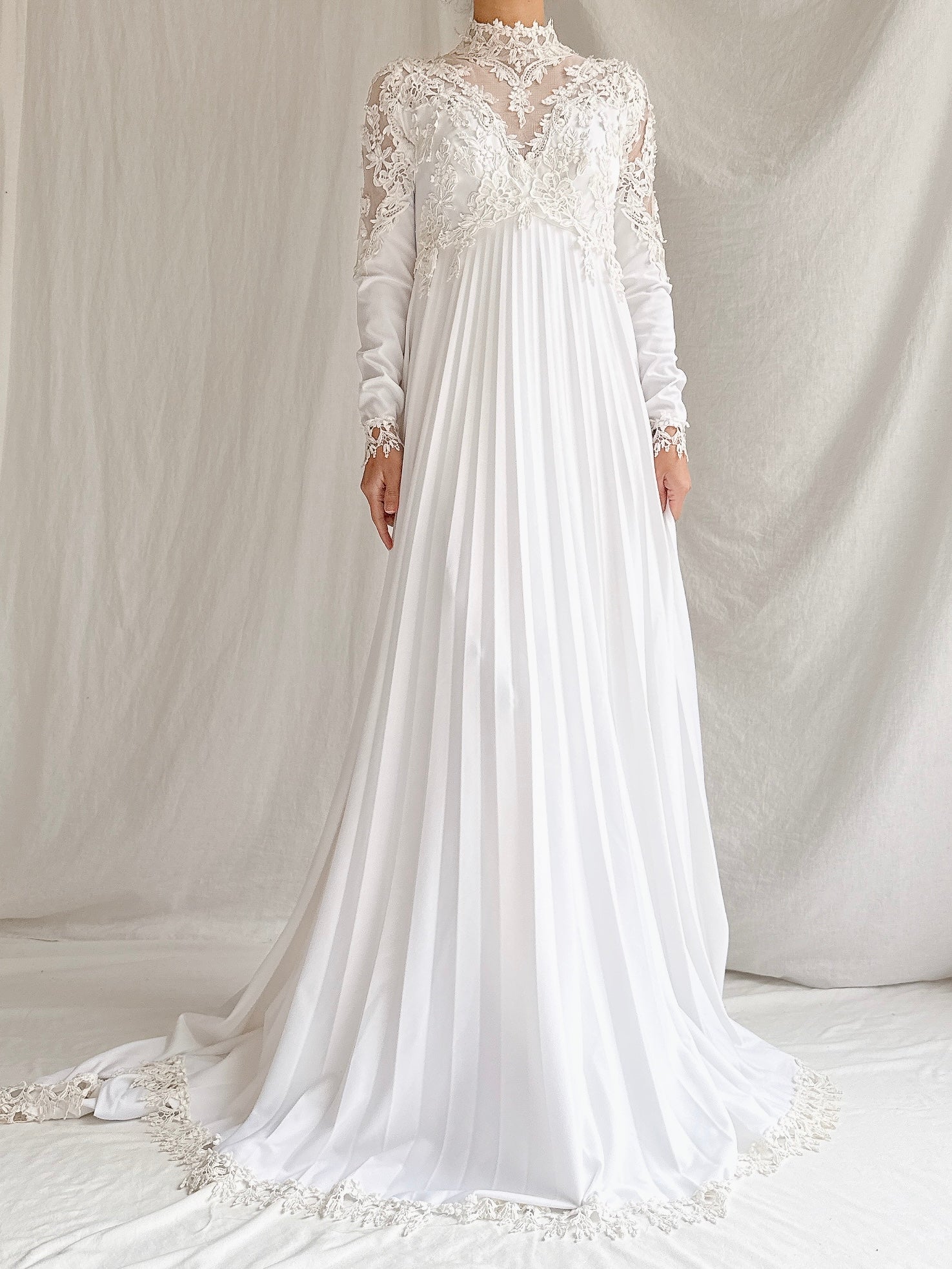 1970s Jersey Pleated Embroidered Gown - S