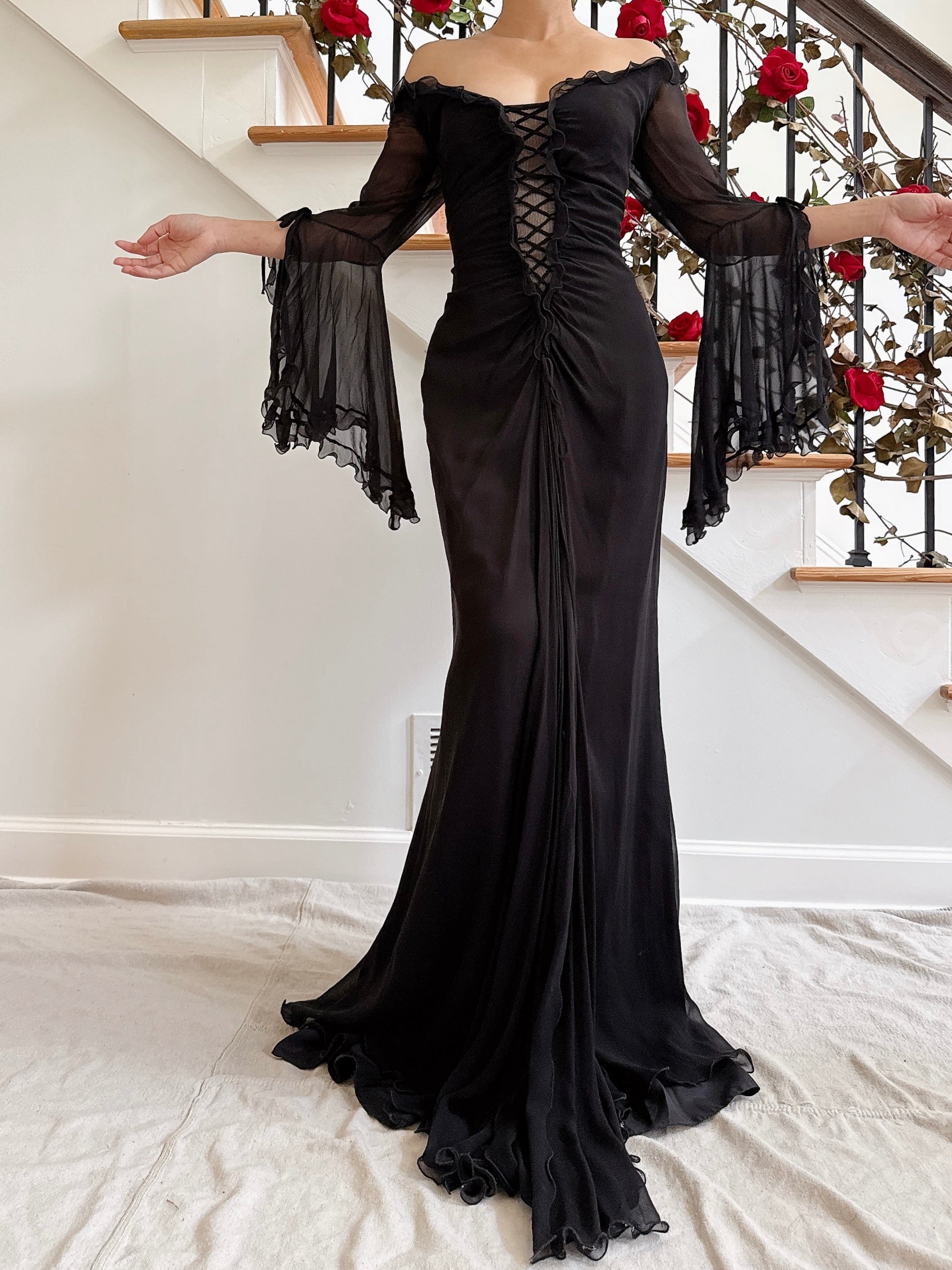 Vintage Belleville Sassoon Silk Angel Sleeve Gown - UK 16
