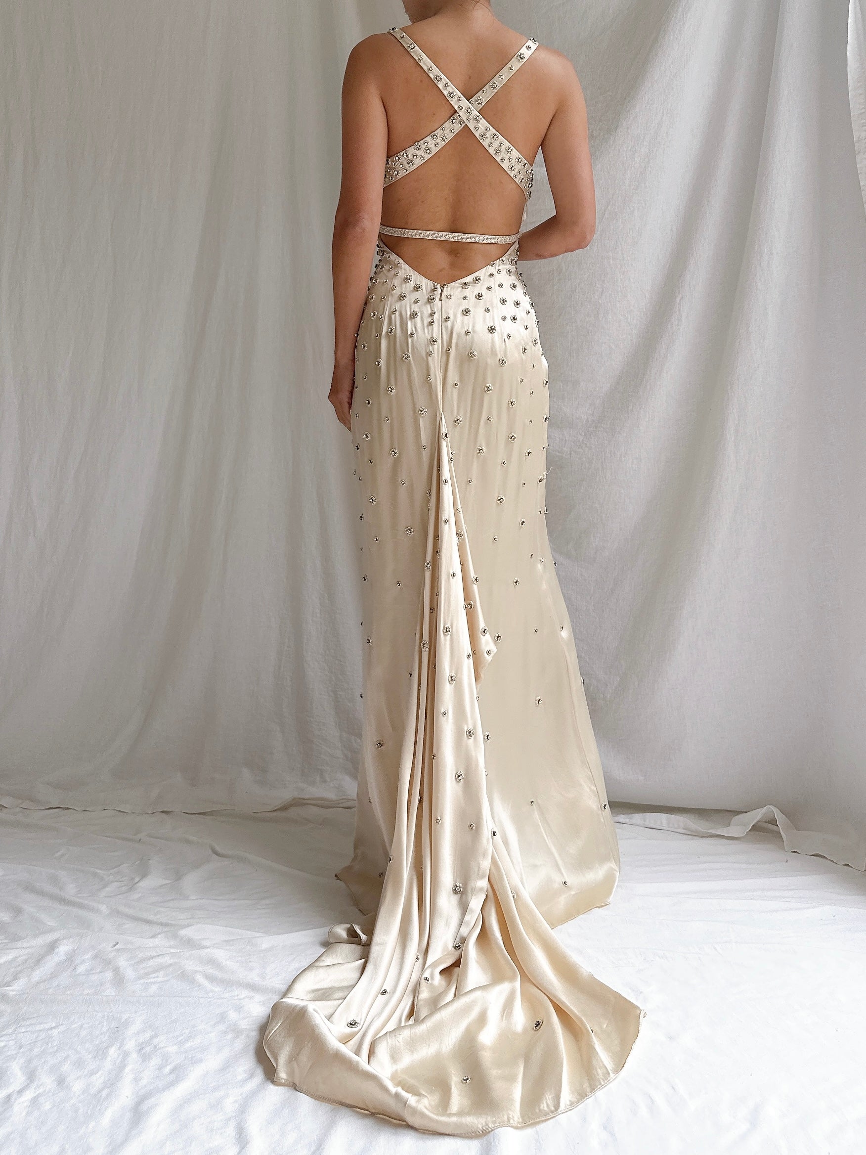 Vintage Silk Rhinestones Gown - M/6