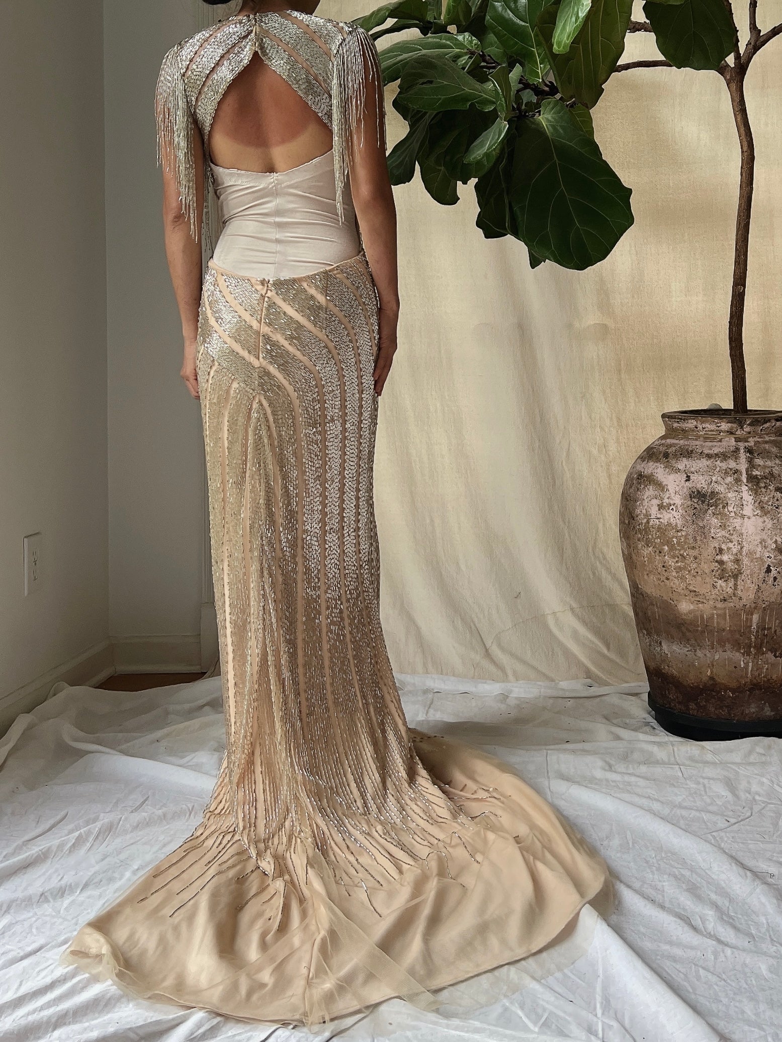 Vintage Beaded Gold/Nude Gown - S/4