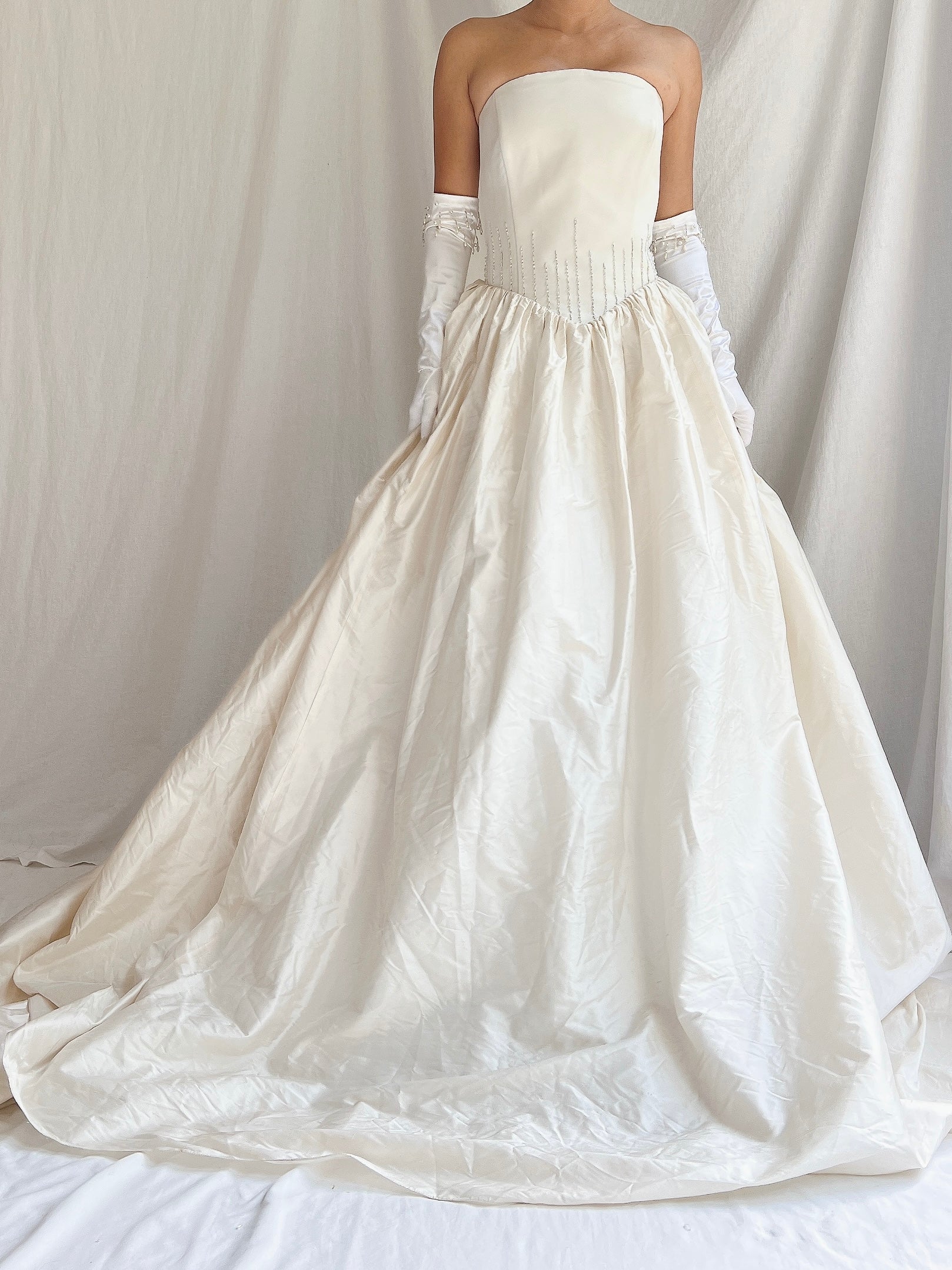 Vintage Raw Silk Strapless Corset Gown - S-M/6-10
