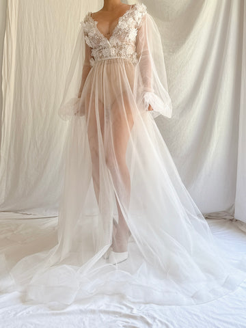 GOSSAMER Sheer Puff Sleeves Gown - S