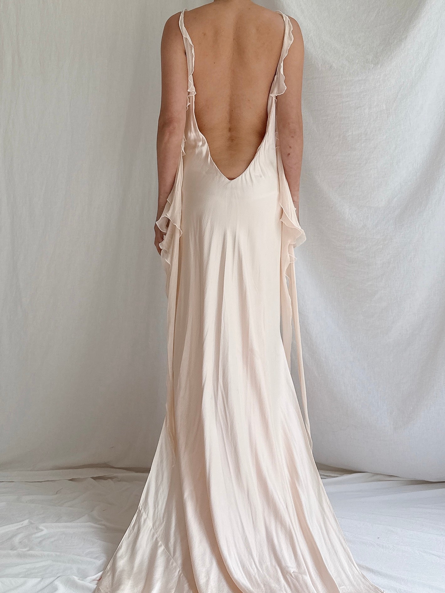 Vintage Shell Pink Silk Bias Slip Gown - M