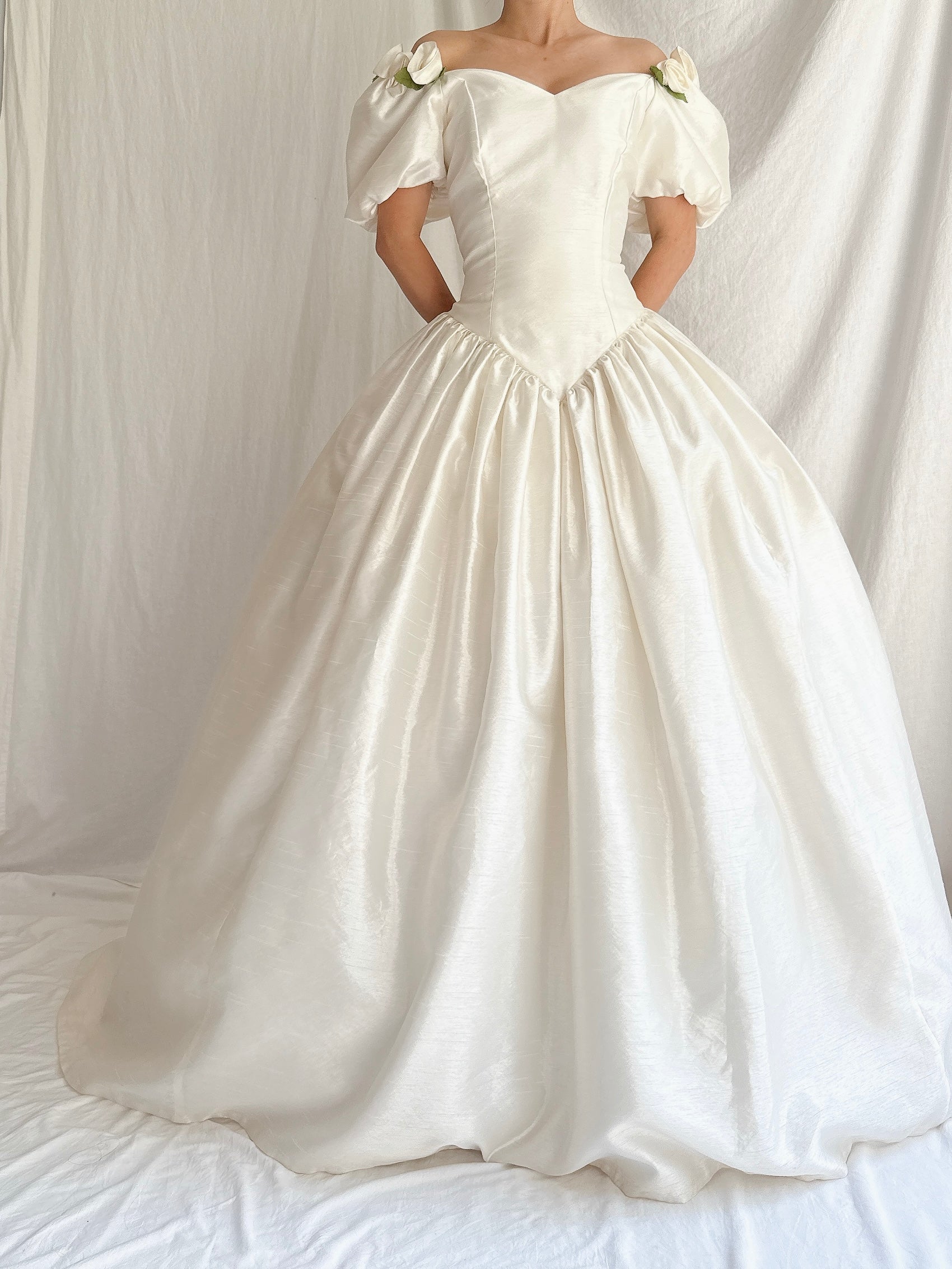1980s Taffeta Puff Sleeves Dress - S/M