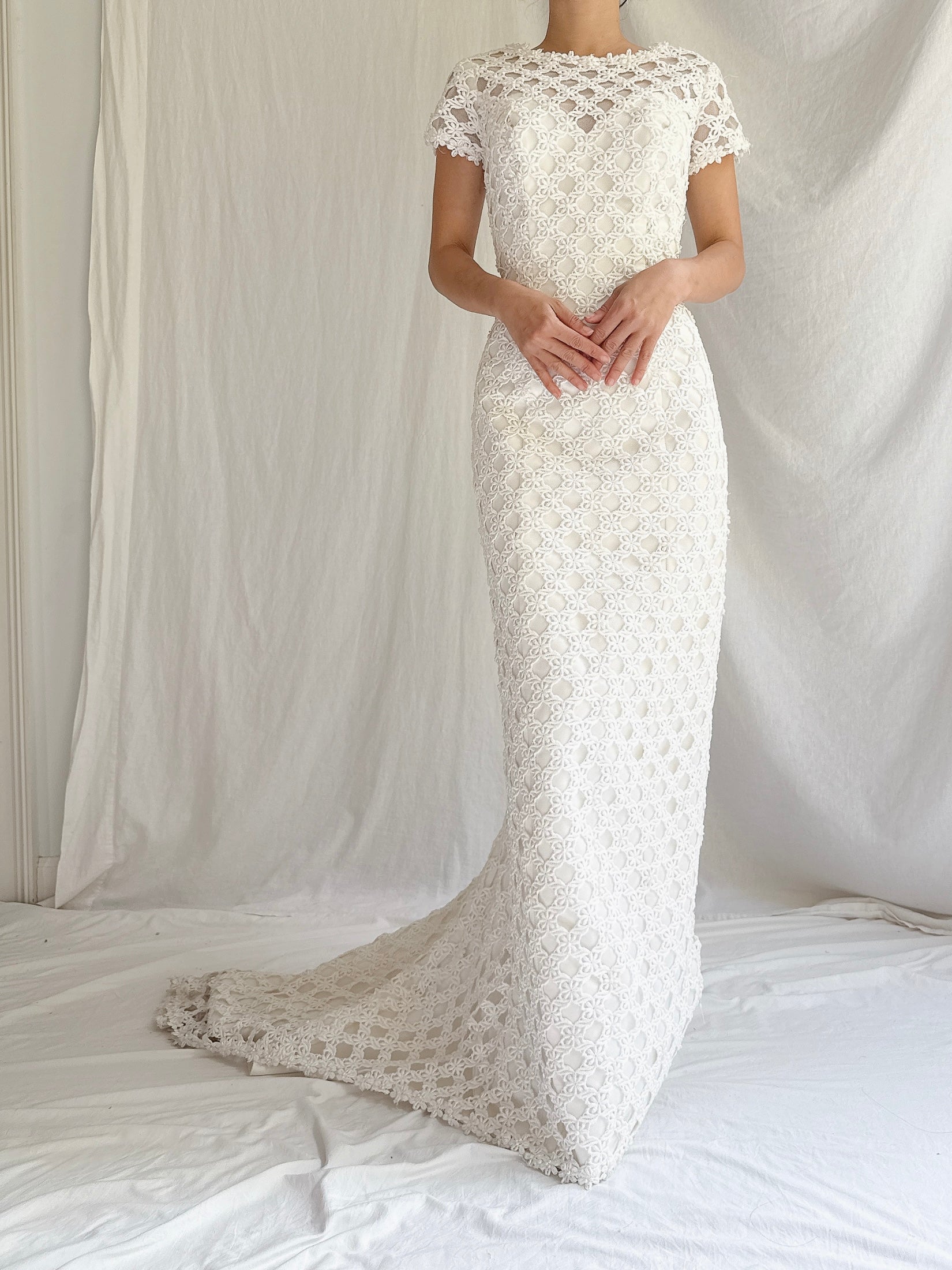 Vintage Lace Cutout Embroidered Gown - S