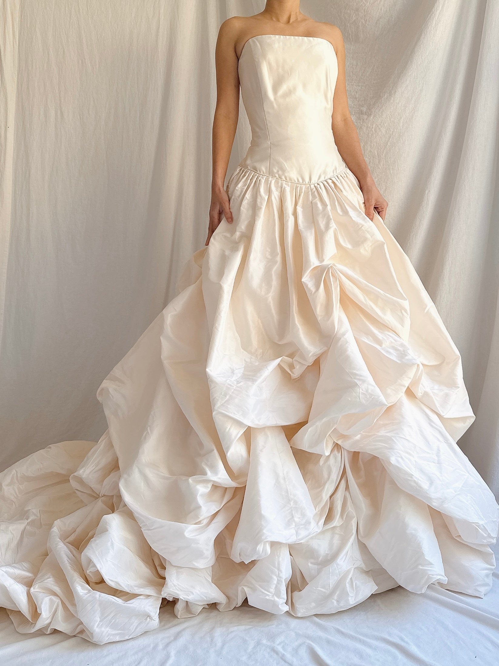 RESERVED- Vintage Justina McCaffery Draped Silk Dropped Waist Gown - L/US12