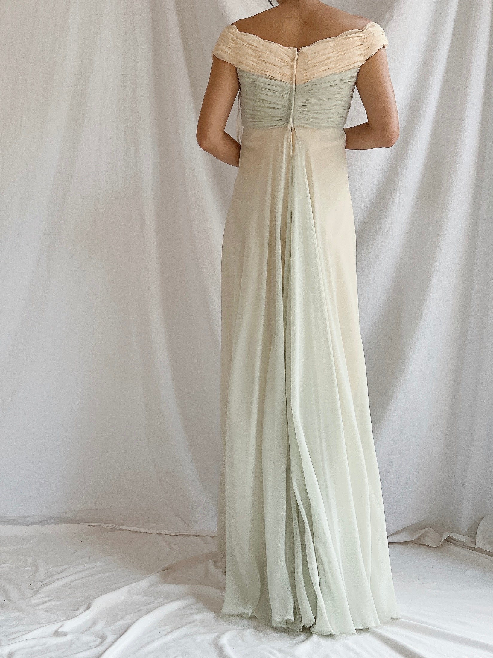 Vintage Rose Taft Seafoam/Butter Yellow Chiffon Gown - S/6