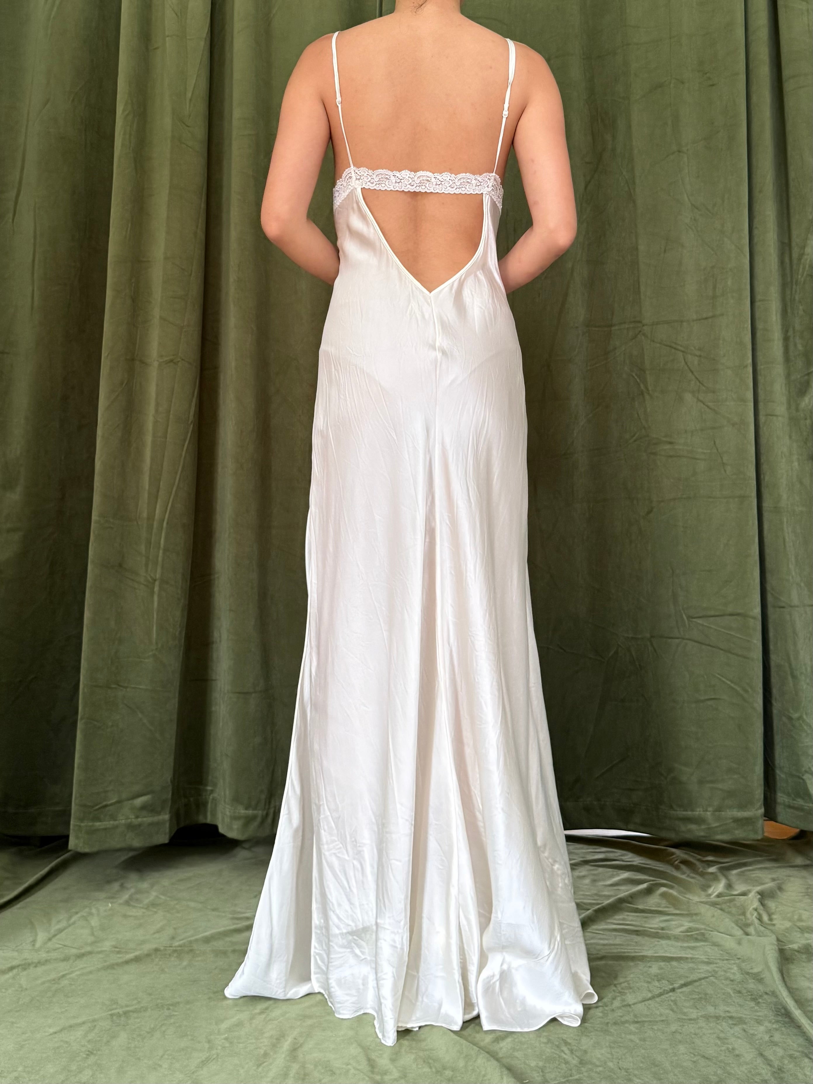 Vintage Plunging Bias Silk Charmeuse slip - M