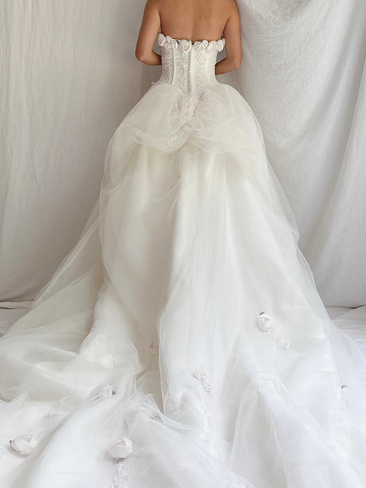 RESERVED 1980s Tulle Bustier Rosette Dress - S/4