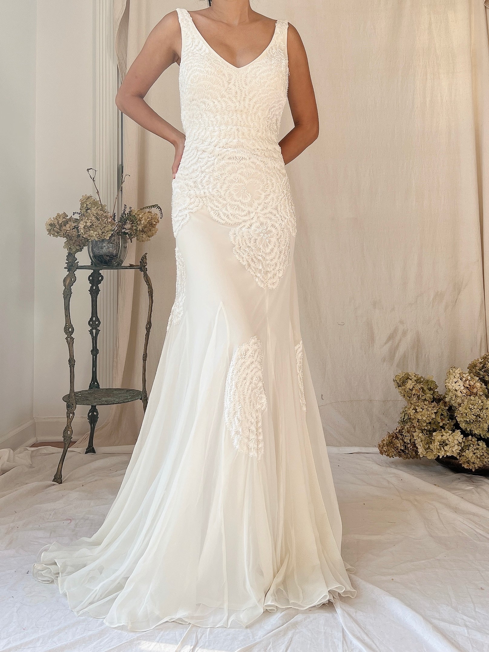 Y2K Tulle Beaded Embroidered Gown - S