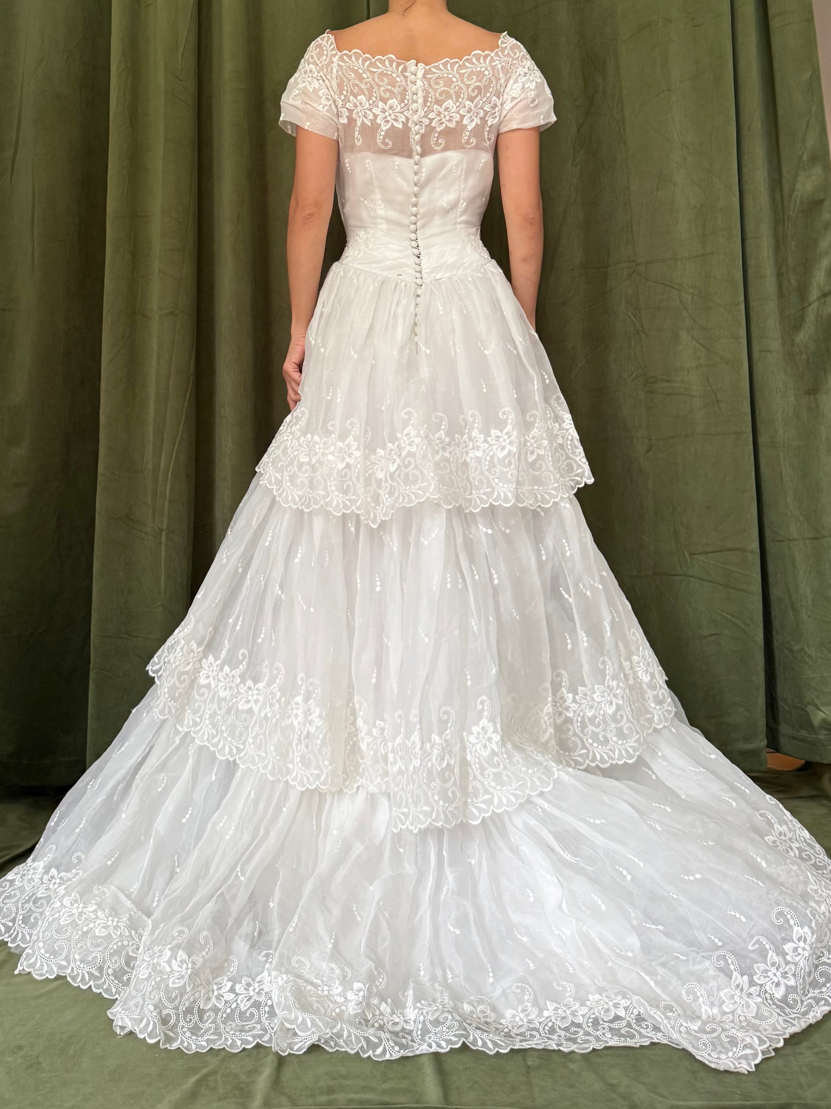 1950s Organdy Tiered Gown - XS