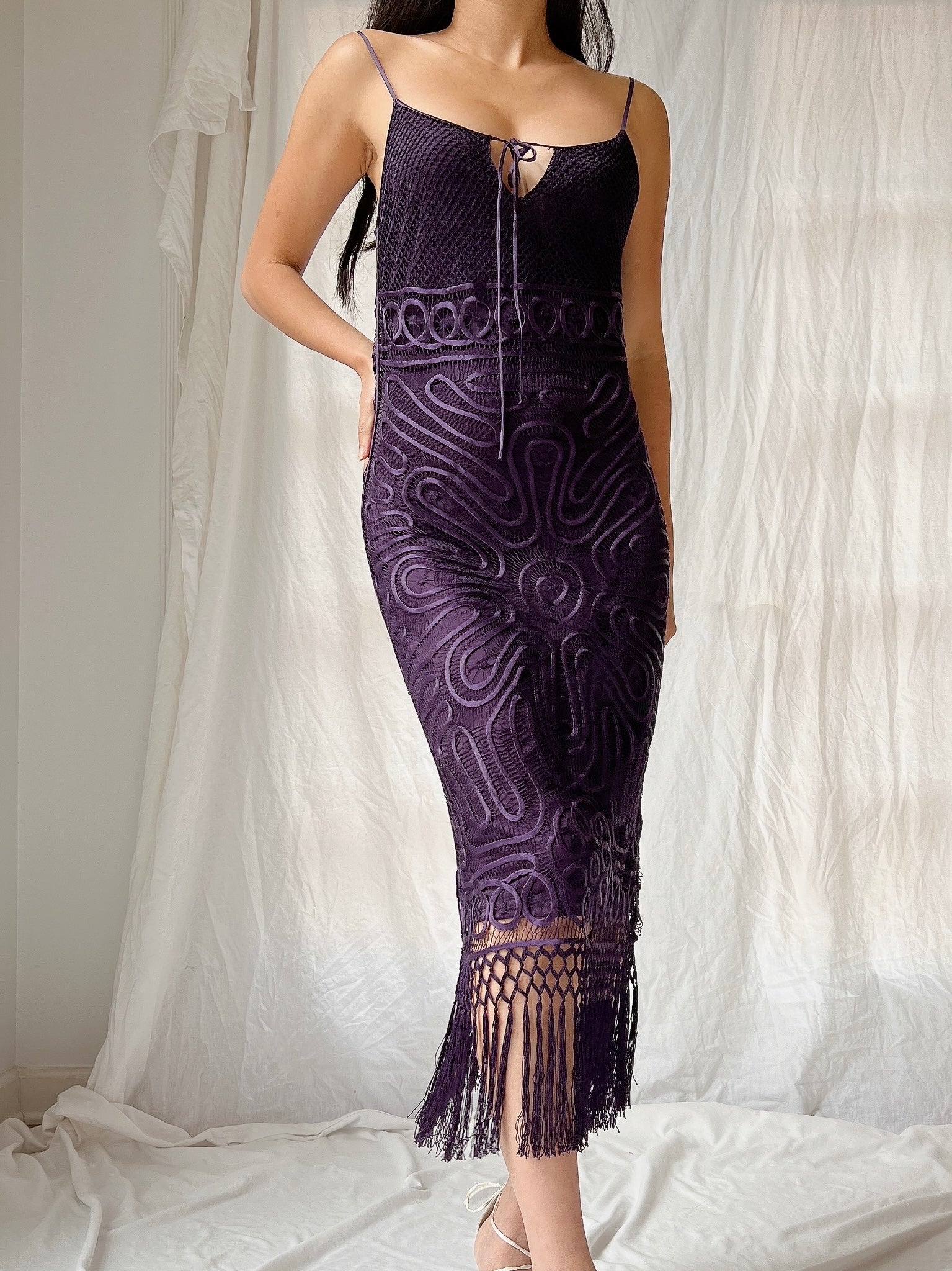 Vintage Silk Crochet Dress - S