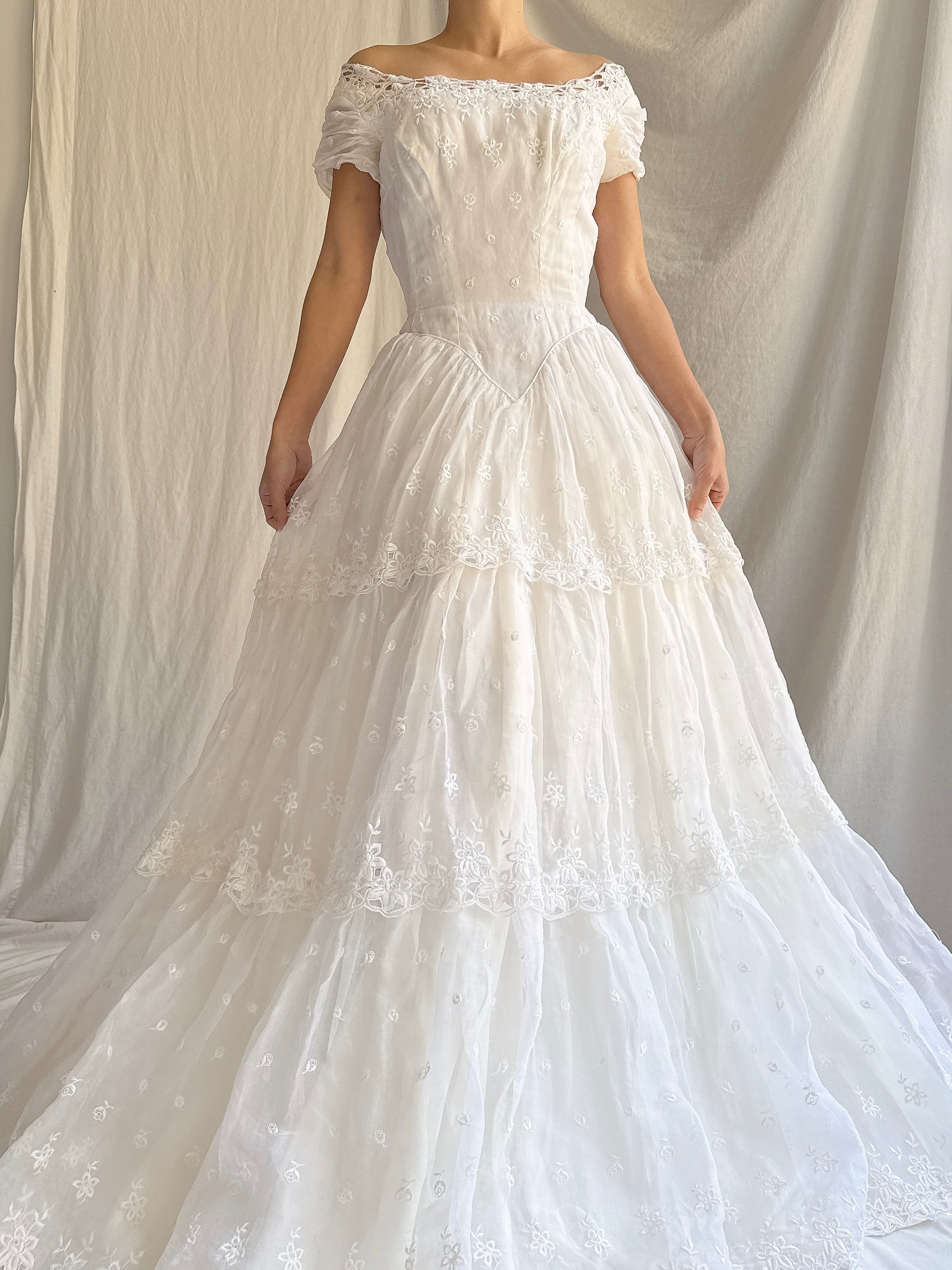 RESERVED for Colette 1950s Organdy Embroidered Gown - XS