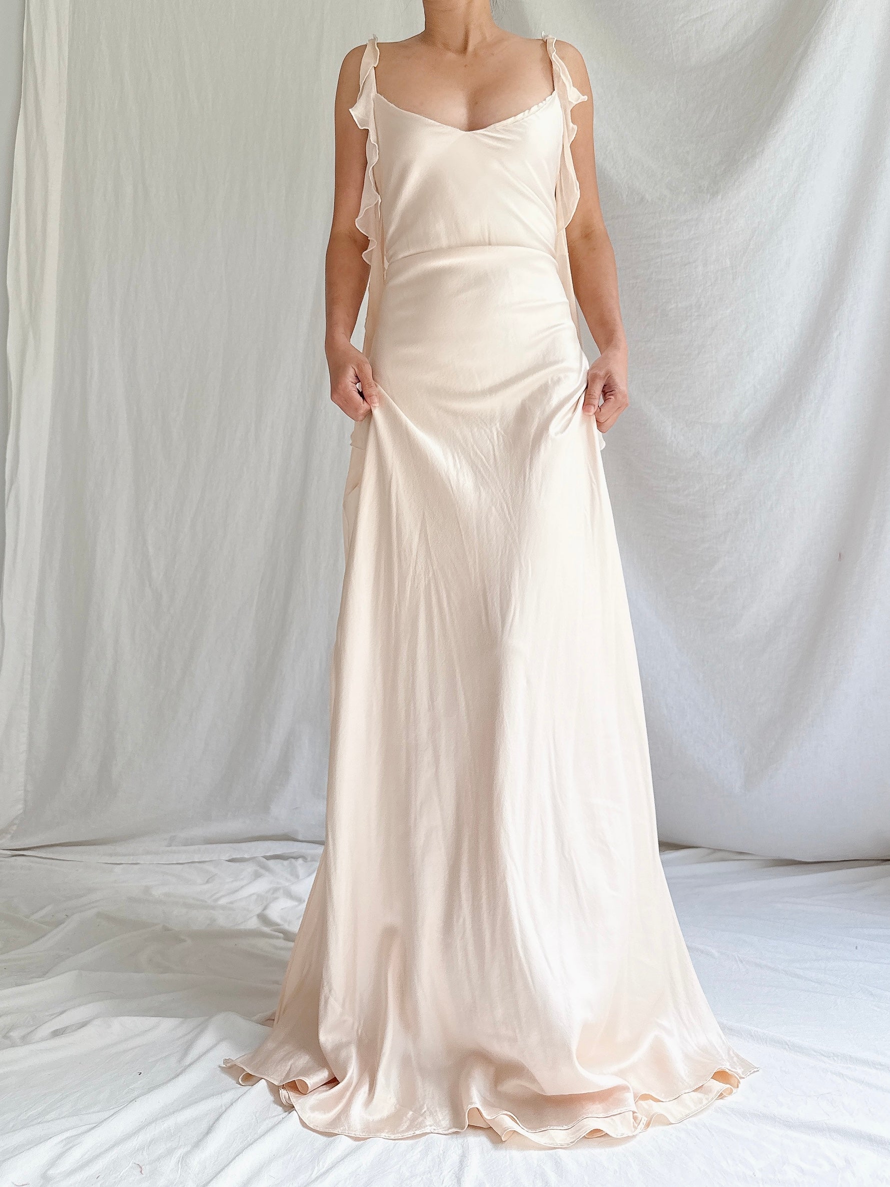 Vintage Shell Pink Silk Bias Slip Gown - M