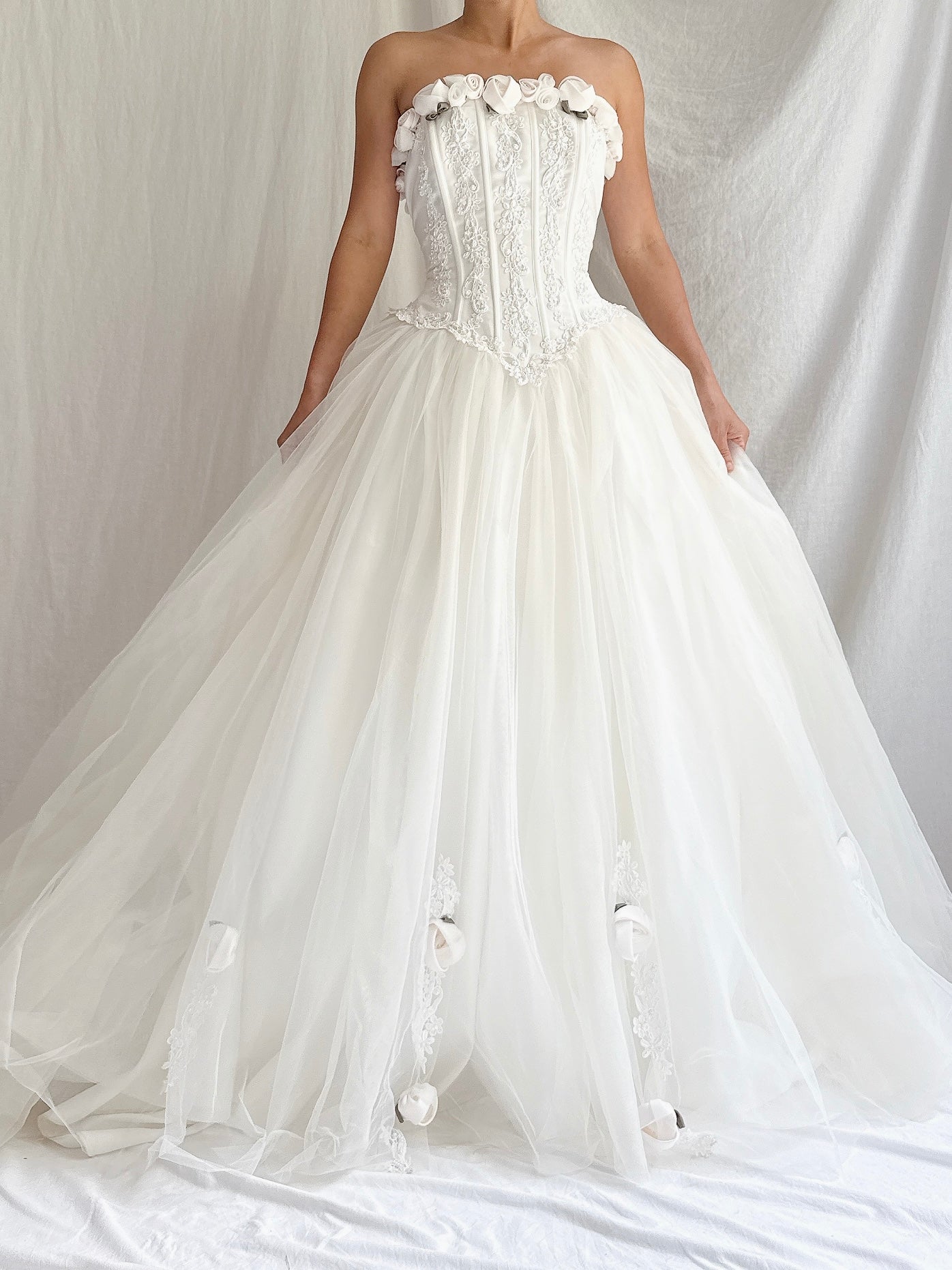 RESERVED 1980s Tulle Bustier Rosette Dress - S/4
