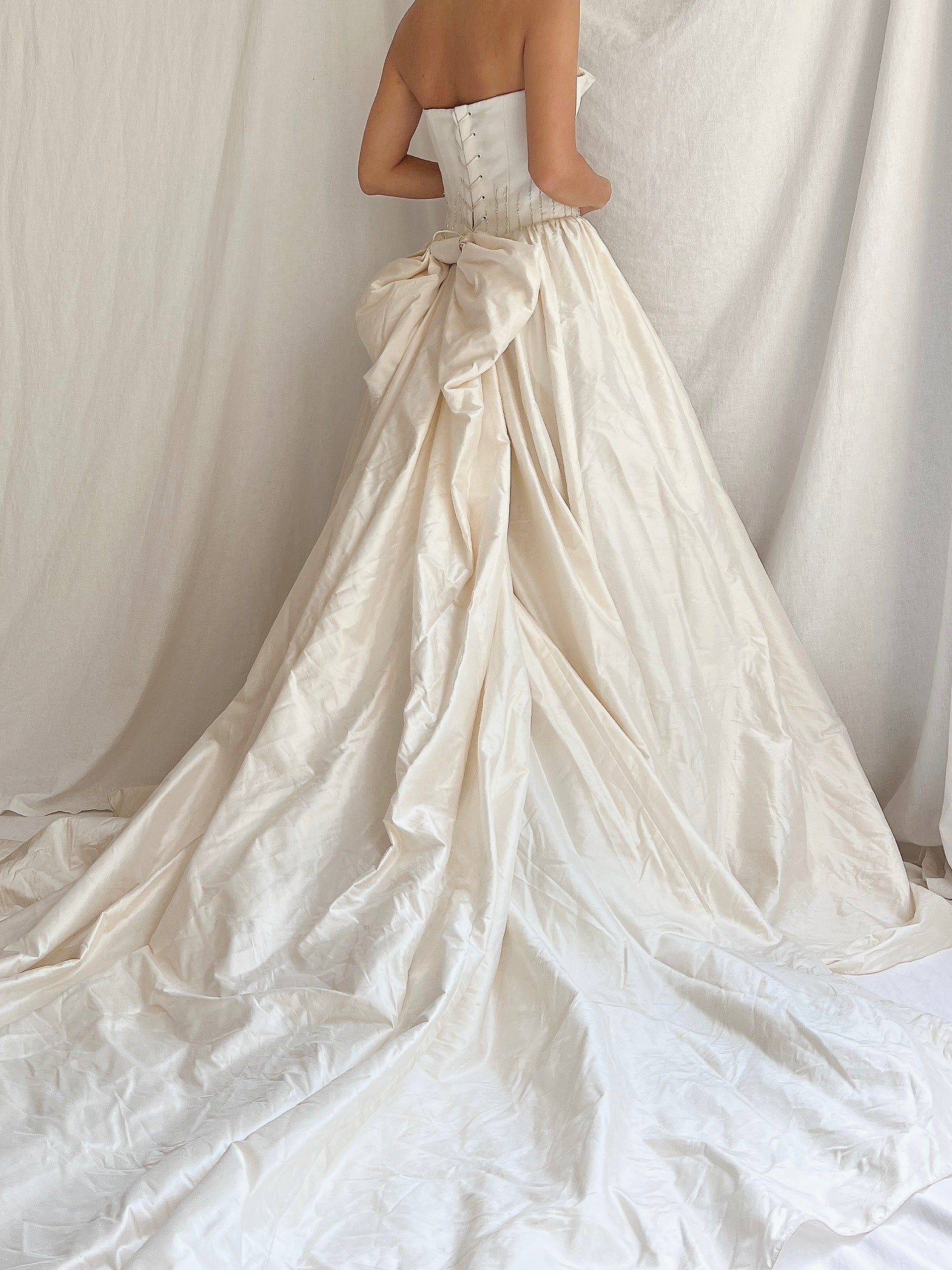 Vintage Raw Silk Strapless Corset Gown - S-M/6-10