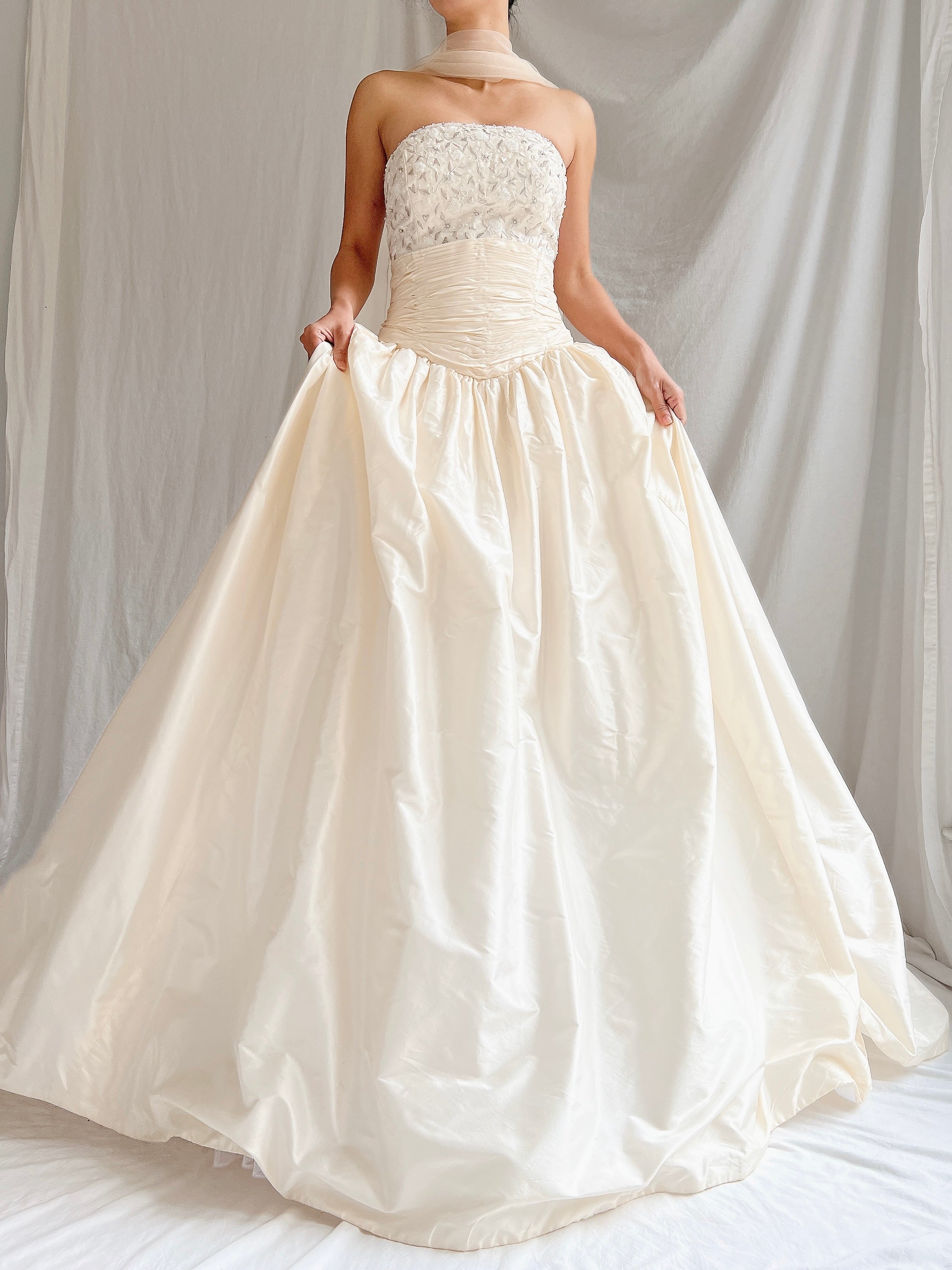 Vintage Silk Strapless Gown - S