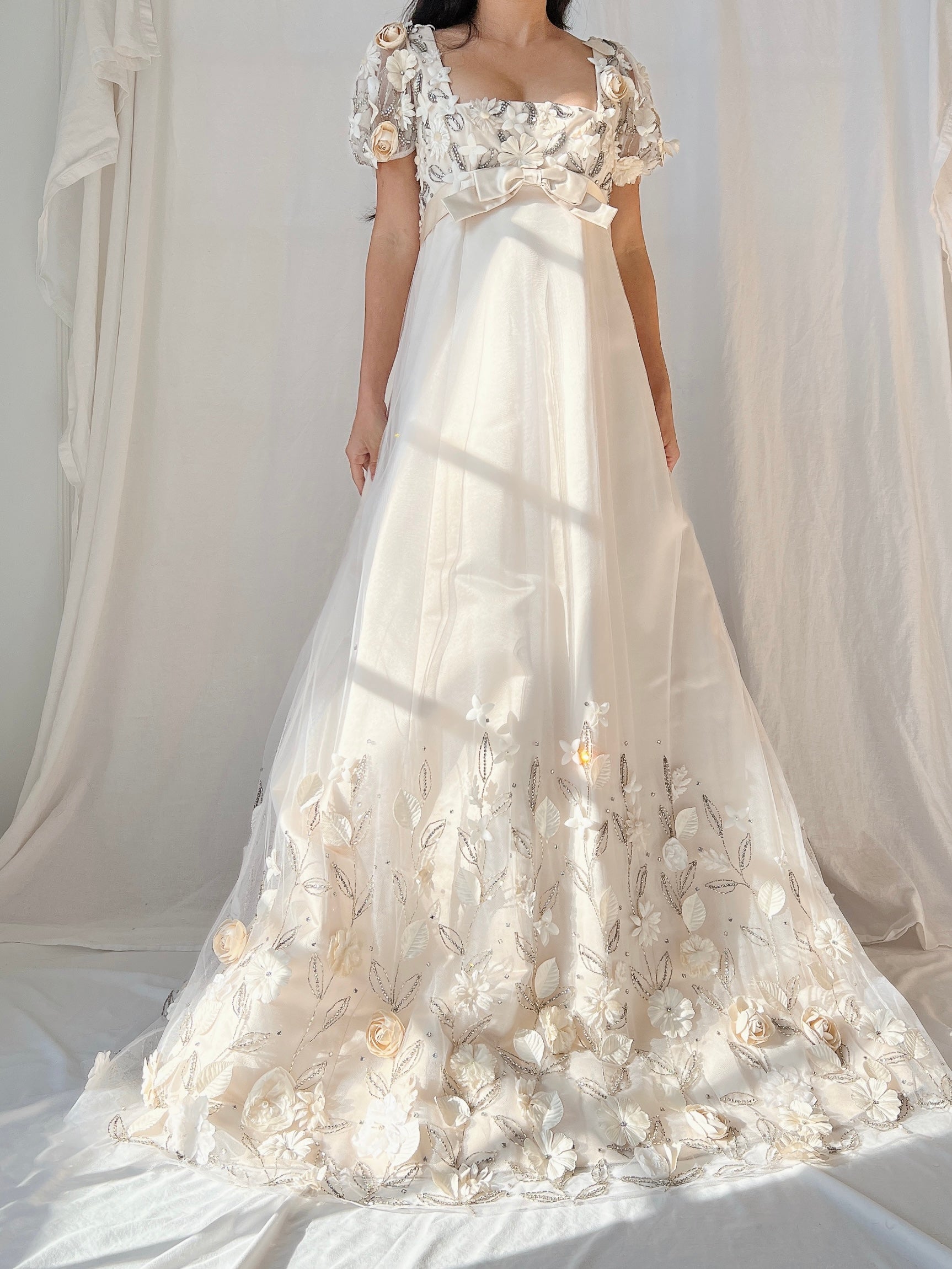 1960s Nolan Miller Silk Floral Applique Gown - S