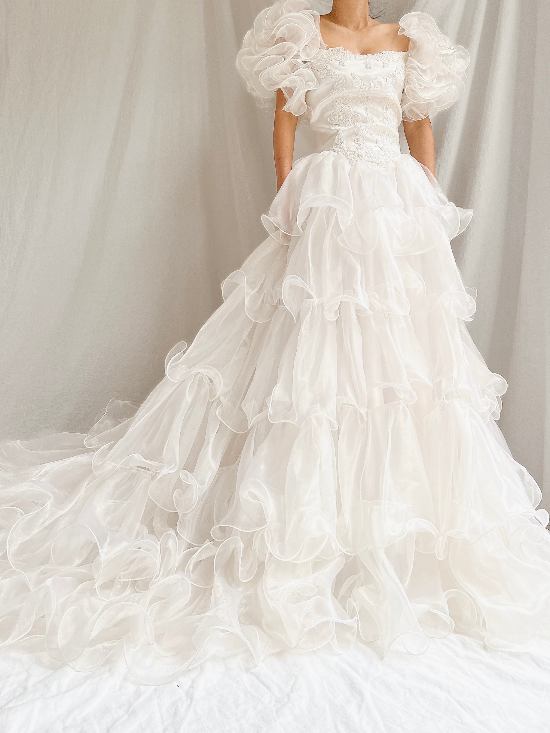 1980s Voile Tiered Ruffle Gown - XS/S