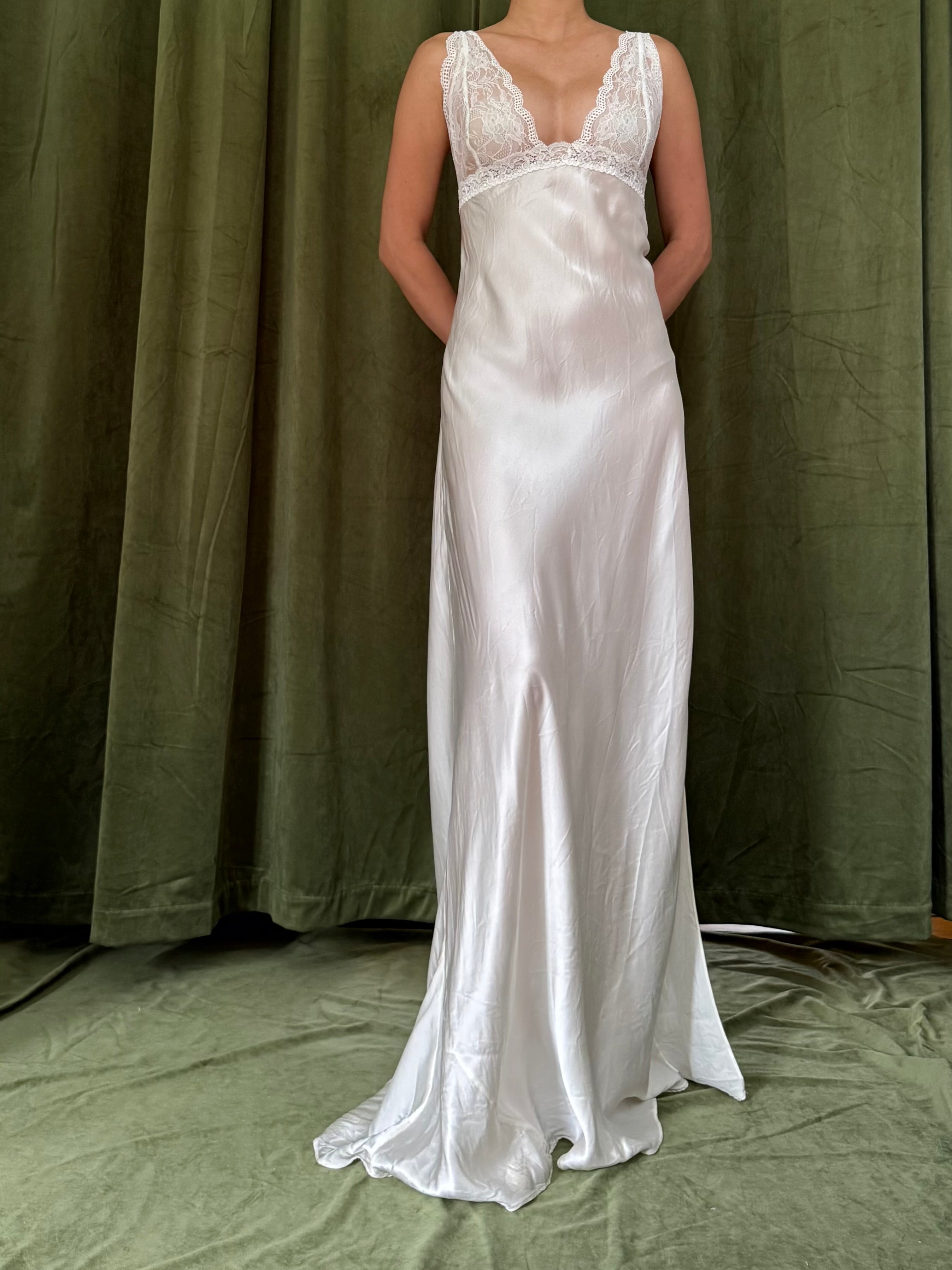 Vintage Plunging Bias Silk Charmeuse slip - M