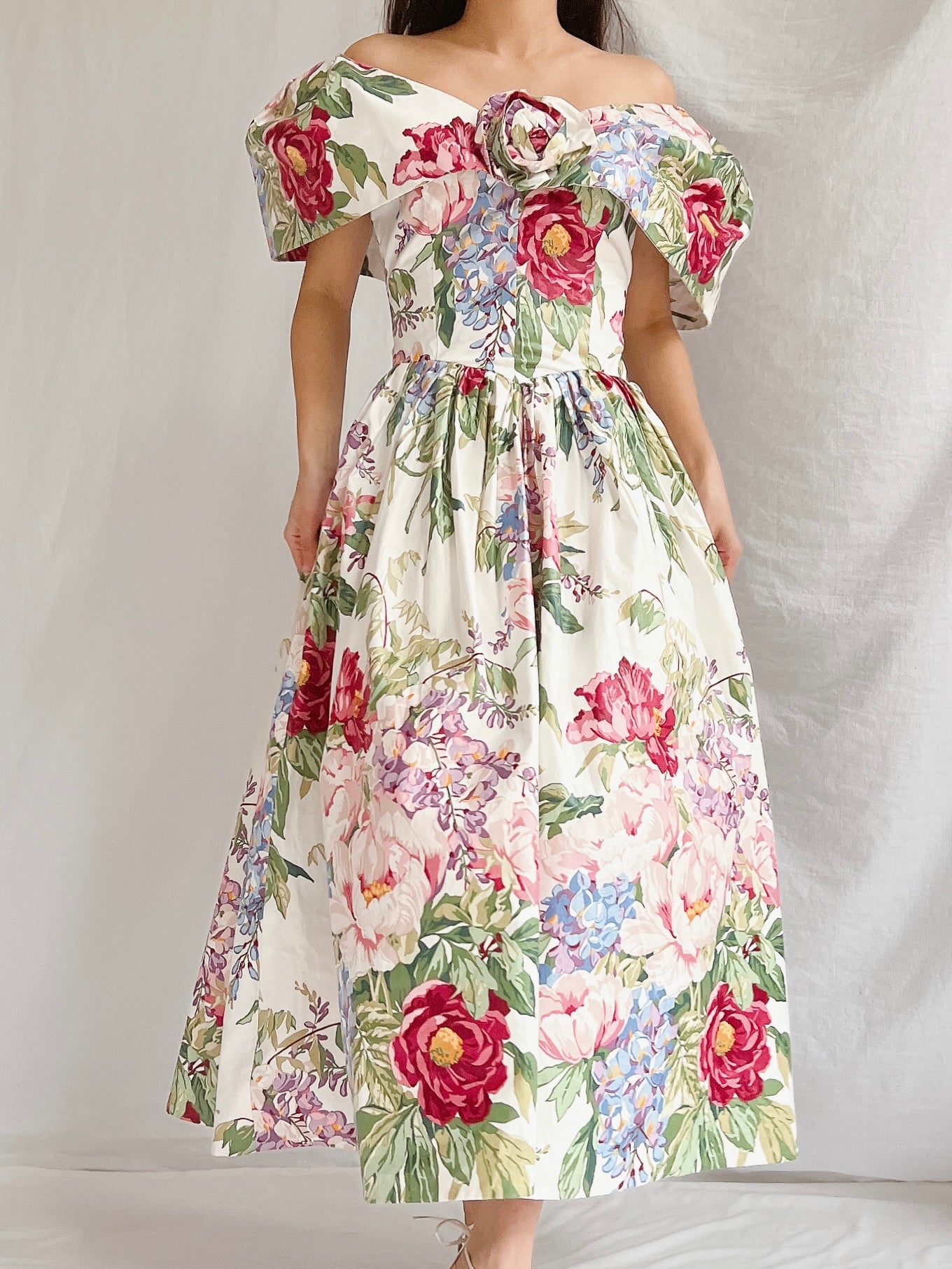 Vintage Polished Cotton Floral Dress - XS