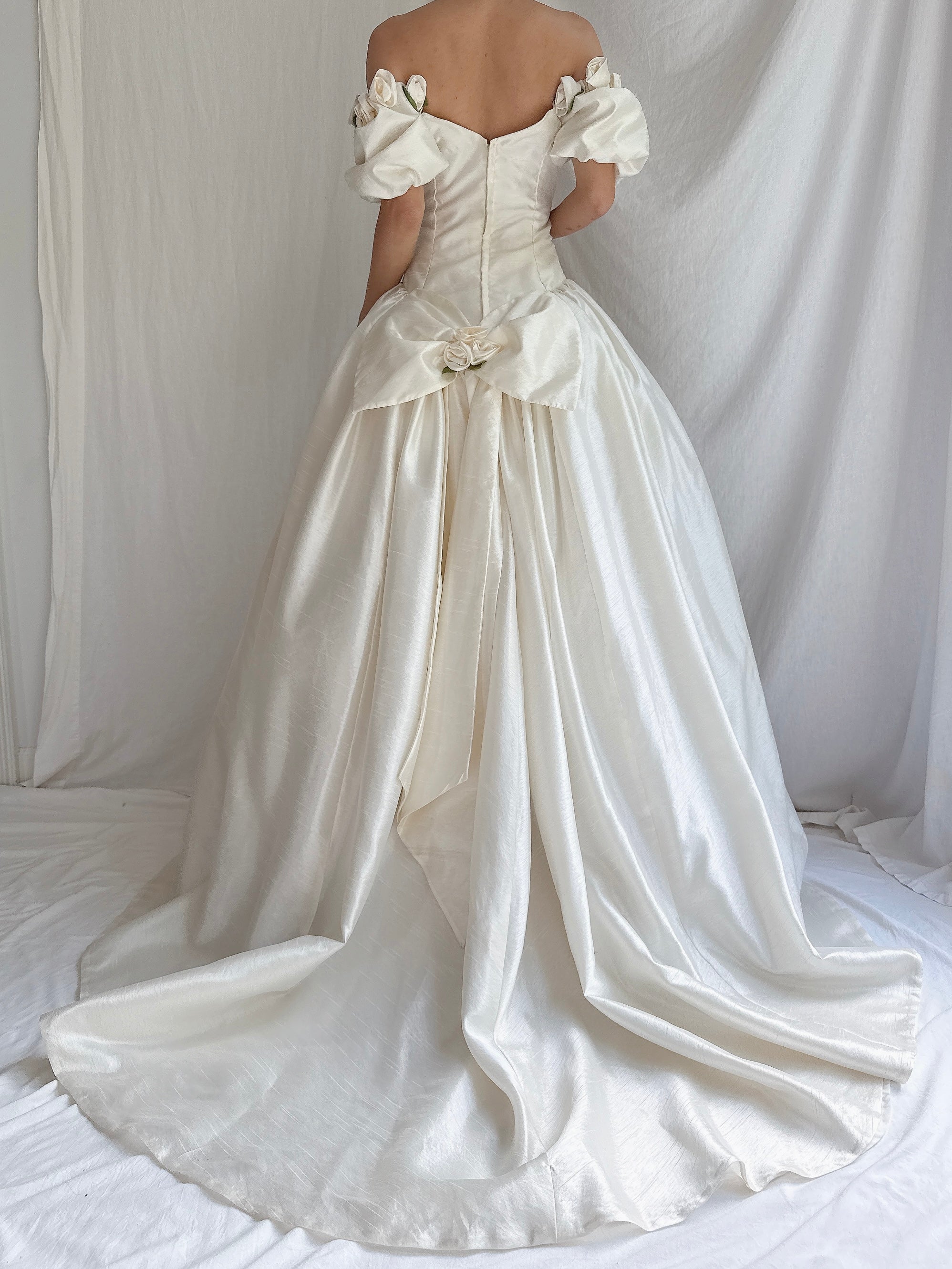 1980s Taffeta Puff Sleeves Dress - S/M
