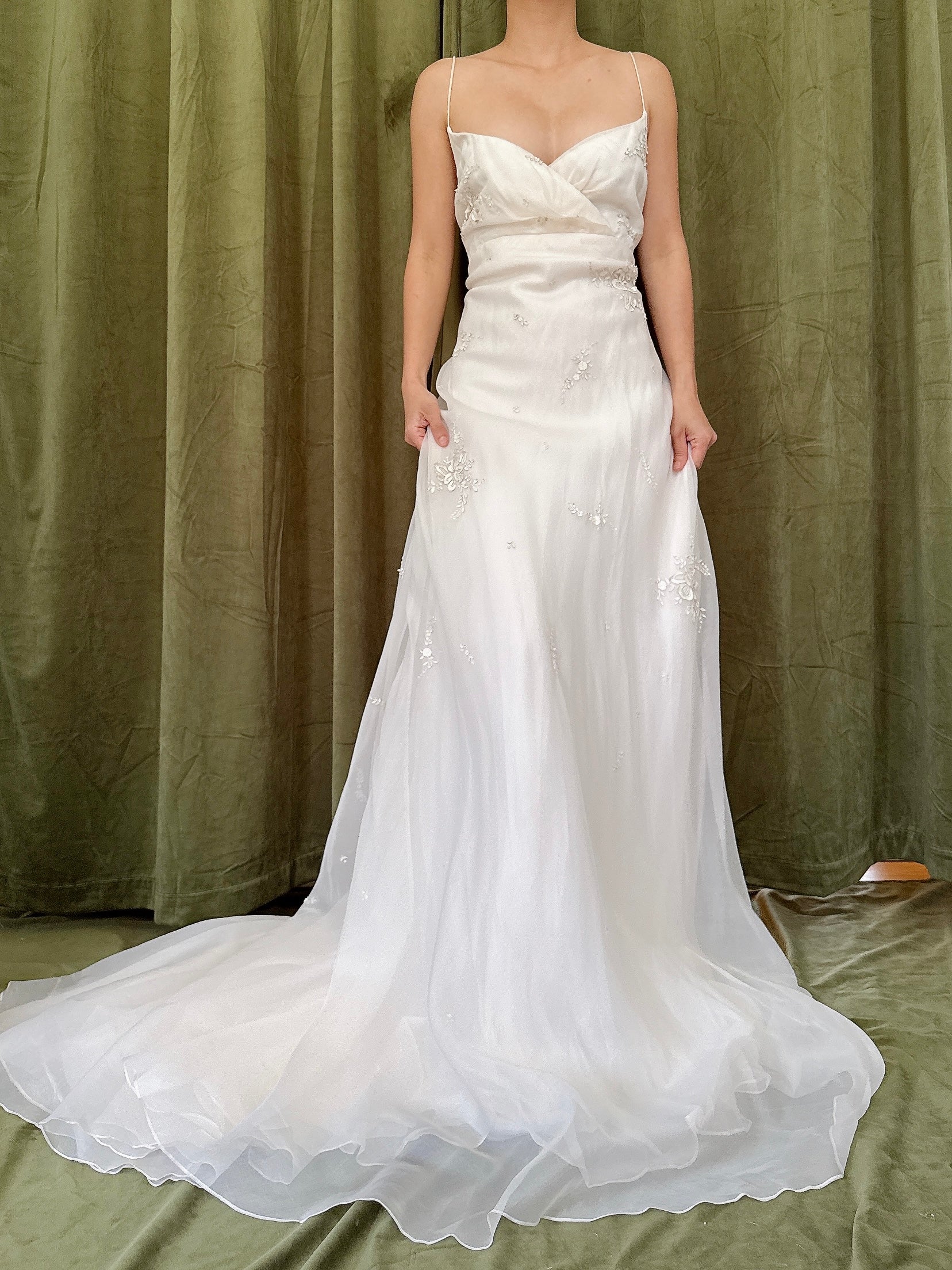 Vintage Silk Organza Dress with Appliqués - L/12